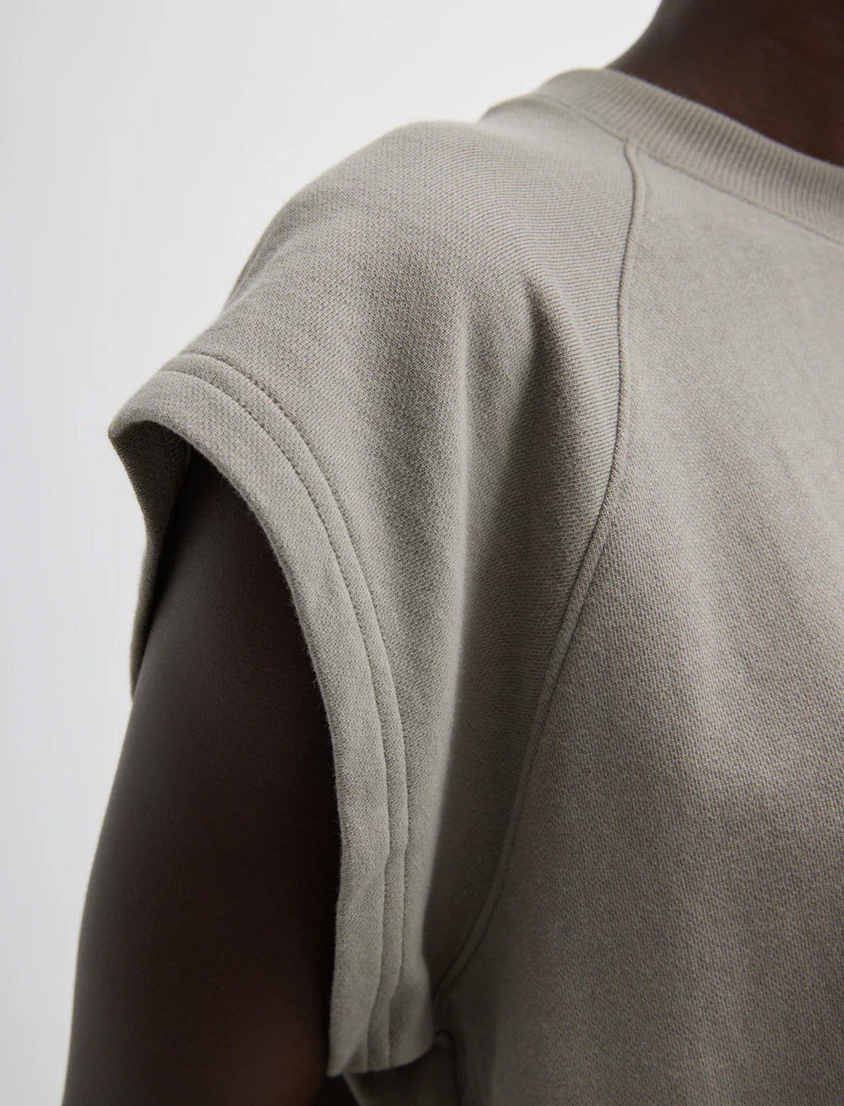 TIBI Light Weight Sweatshirting Sleeveless Easy Top in Dark Stone