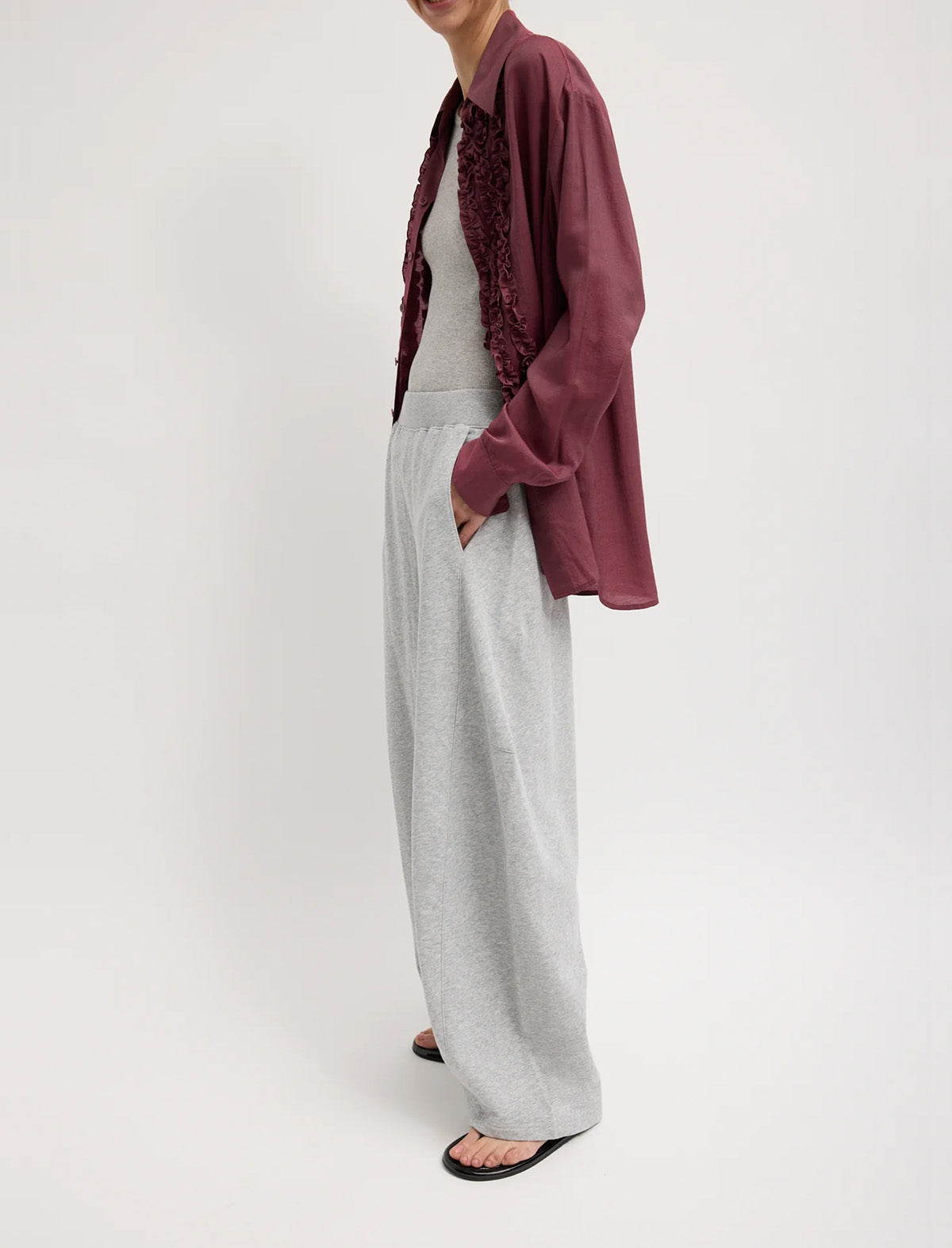 TIBI Light Weight Sweatshirting Winslow Pant in Heather Grey