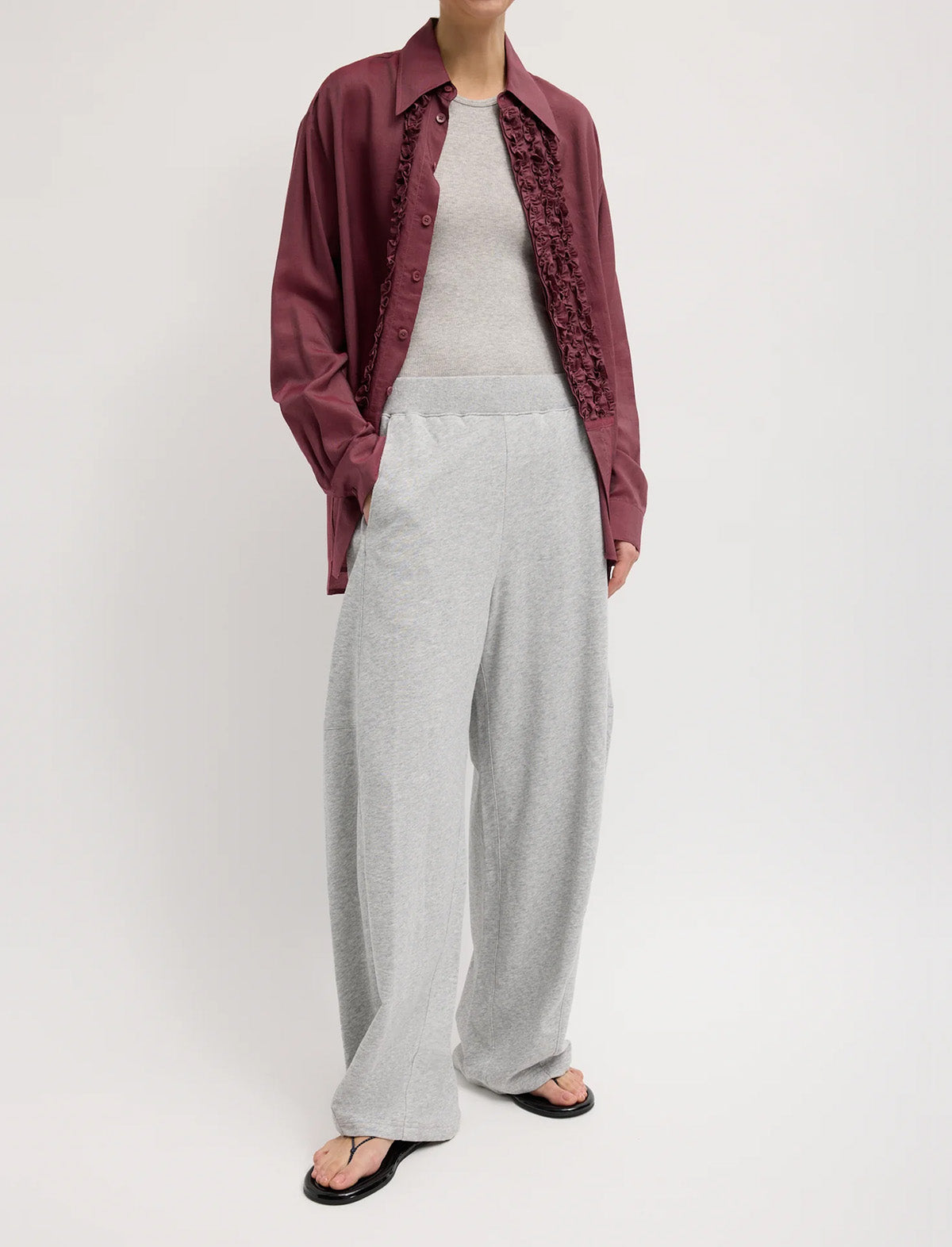 TIBI Light Weight Sweatshirting Winslow Pant in Heather Grey