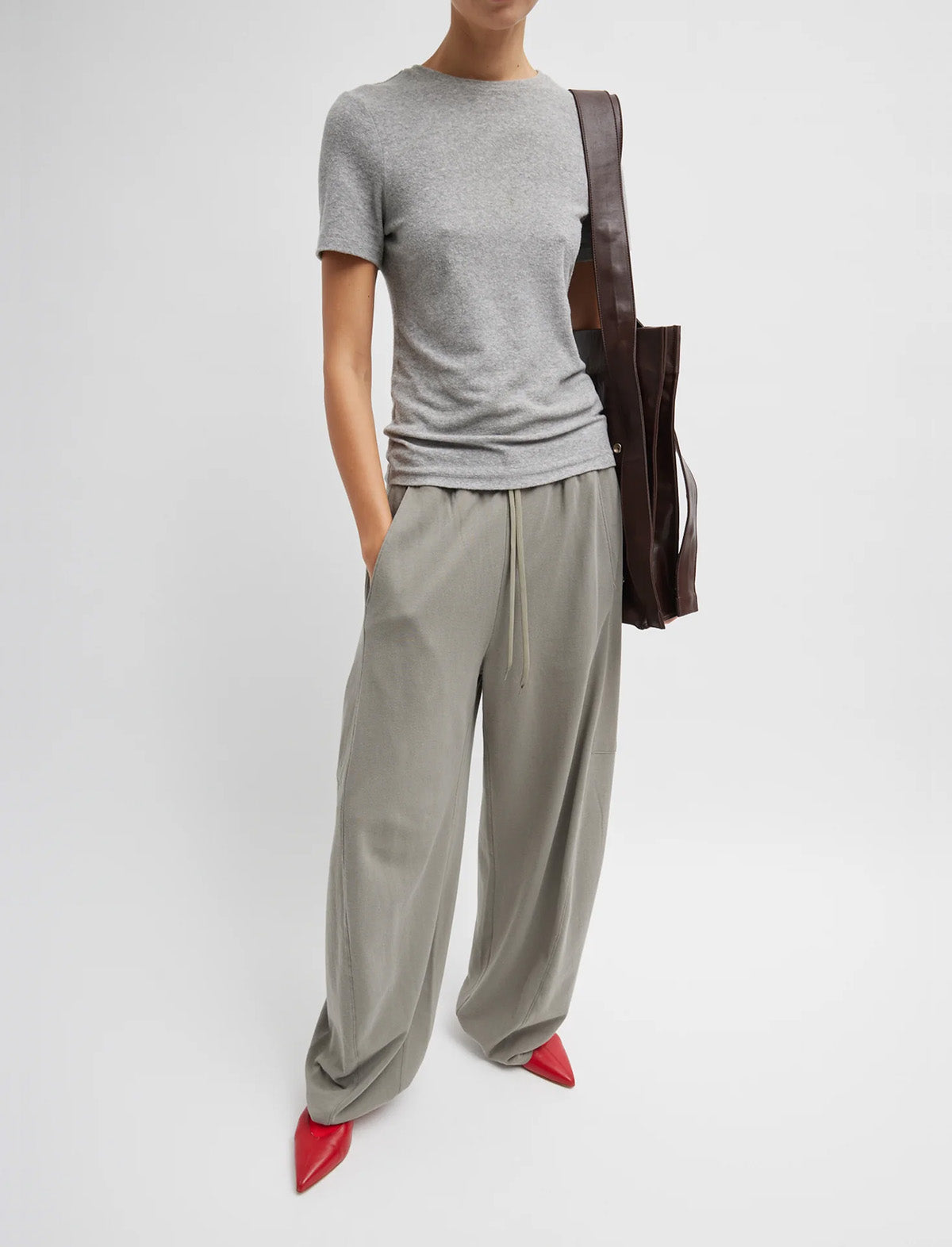 TIBI Light Weight Sweatshirting Winslow Pant in Dark Stone