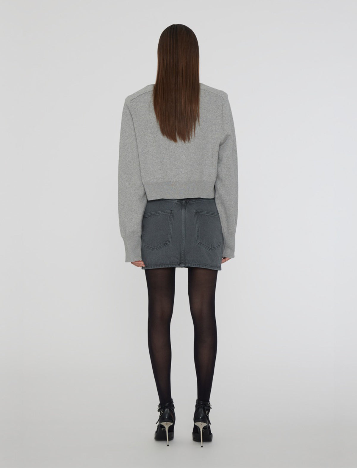 ROTATE BIRGER CHRISTENSEN Mini Low Waist Denim Skirt in Grey