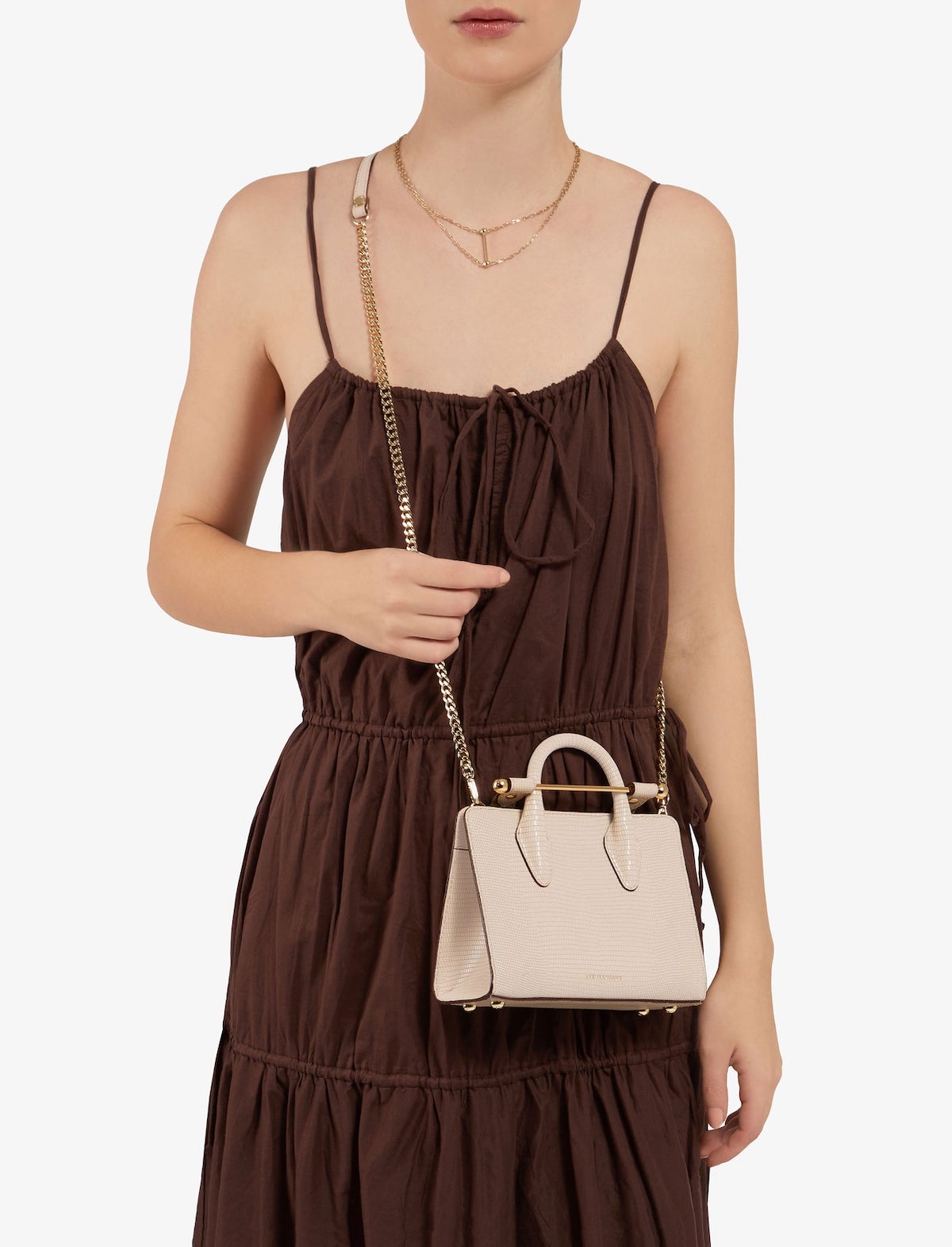 STRATHBERRY Nano Tote Bag in Lizard-Embossed Leather Oat