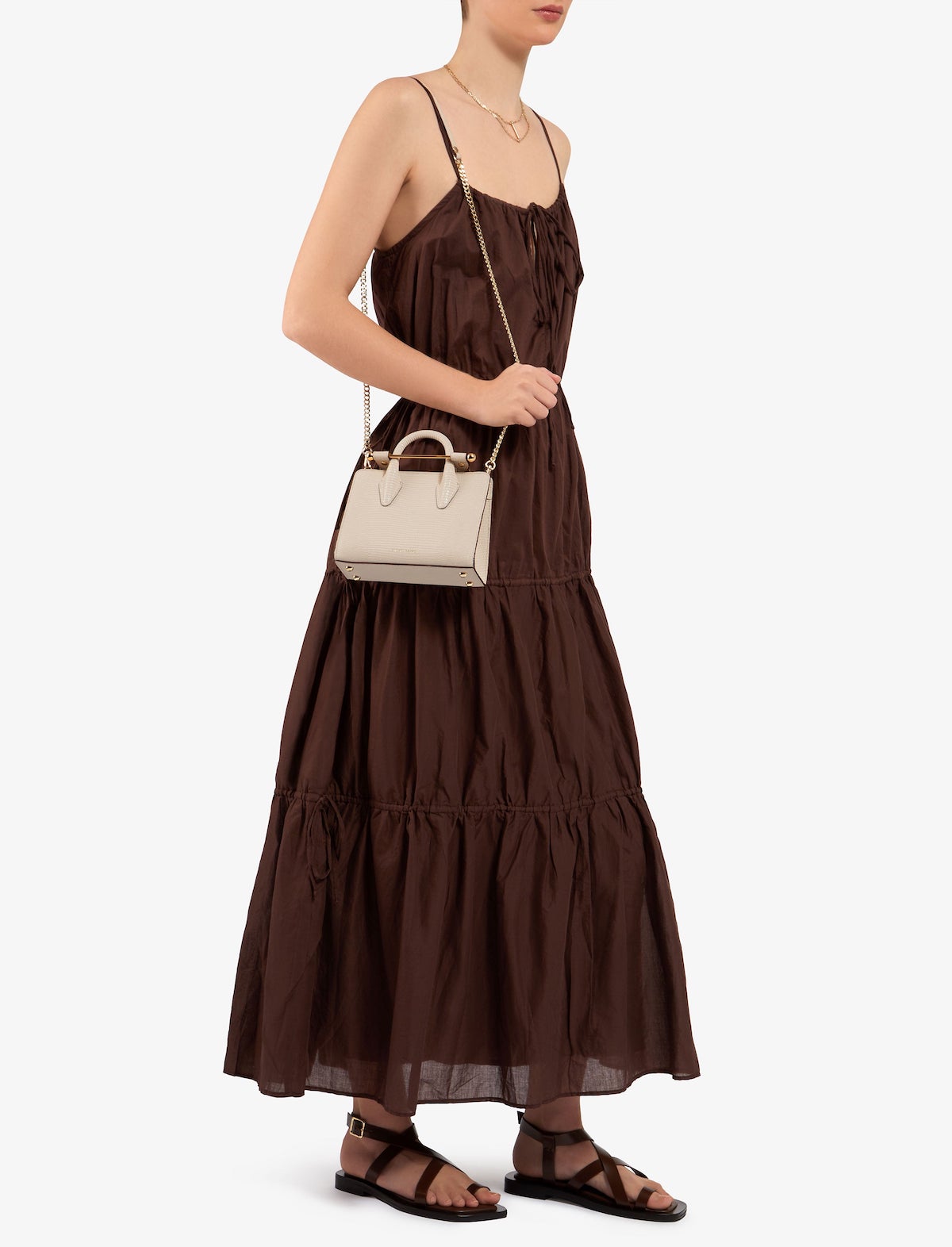STRATHBERRY Nano Tote Bag in Lizard-Embossed Leather Oat