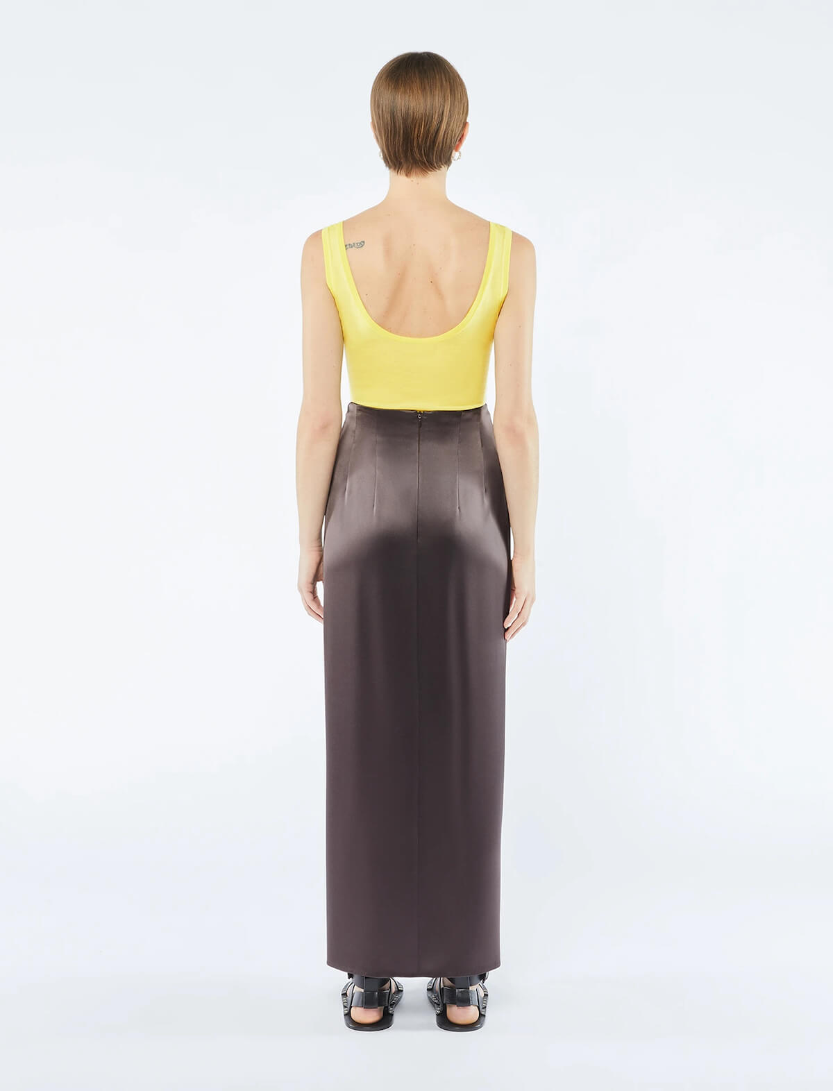 NANUSHKA Emiko Satin Pencil Skirt in Coffee Bean