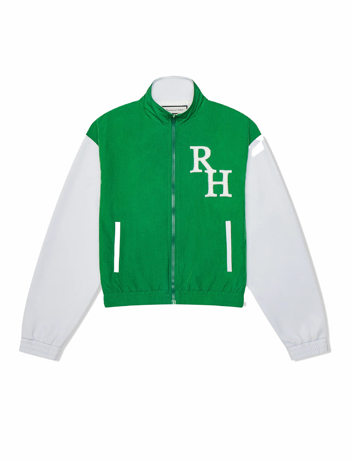 RECREATIONAL HABITS Yale Nylon Zip-Up Windbreaker in Green/ White