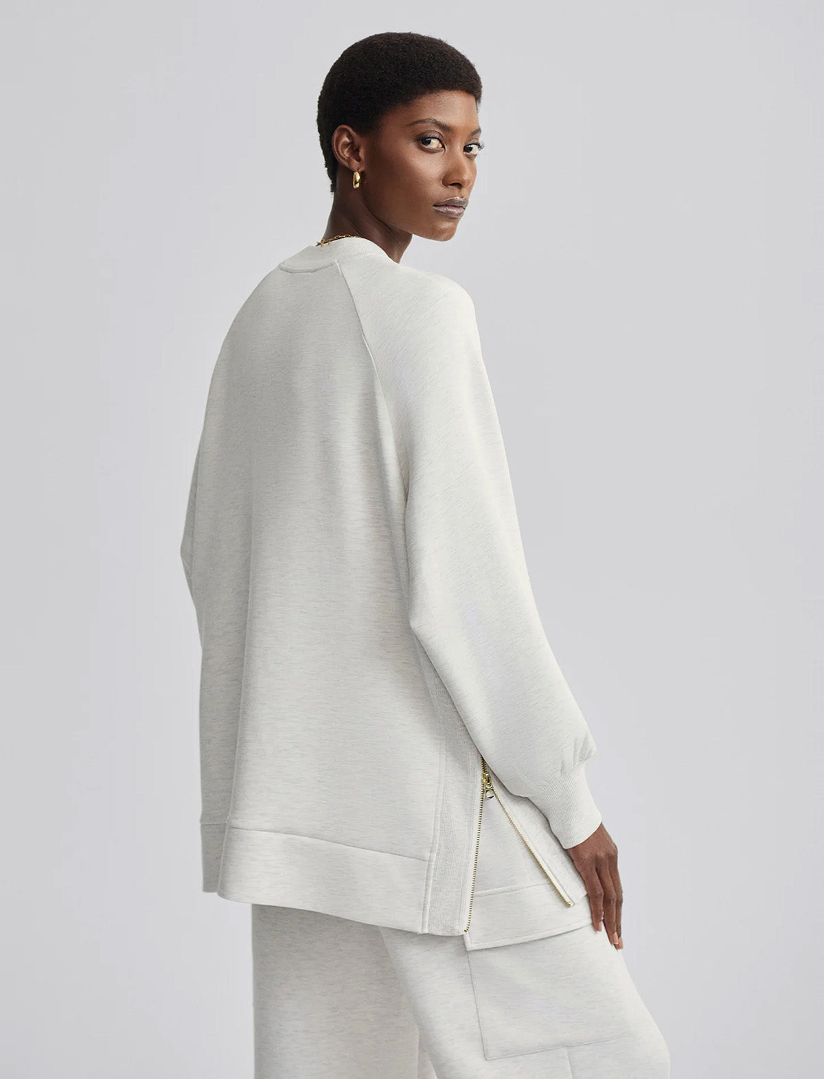 VARLEY Nicole Boyfriend Sweat in Ivory Marl