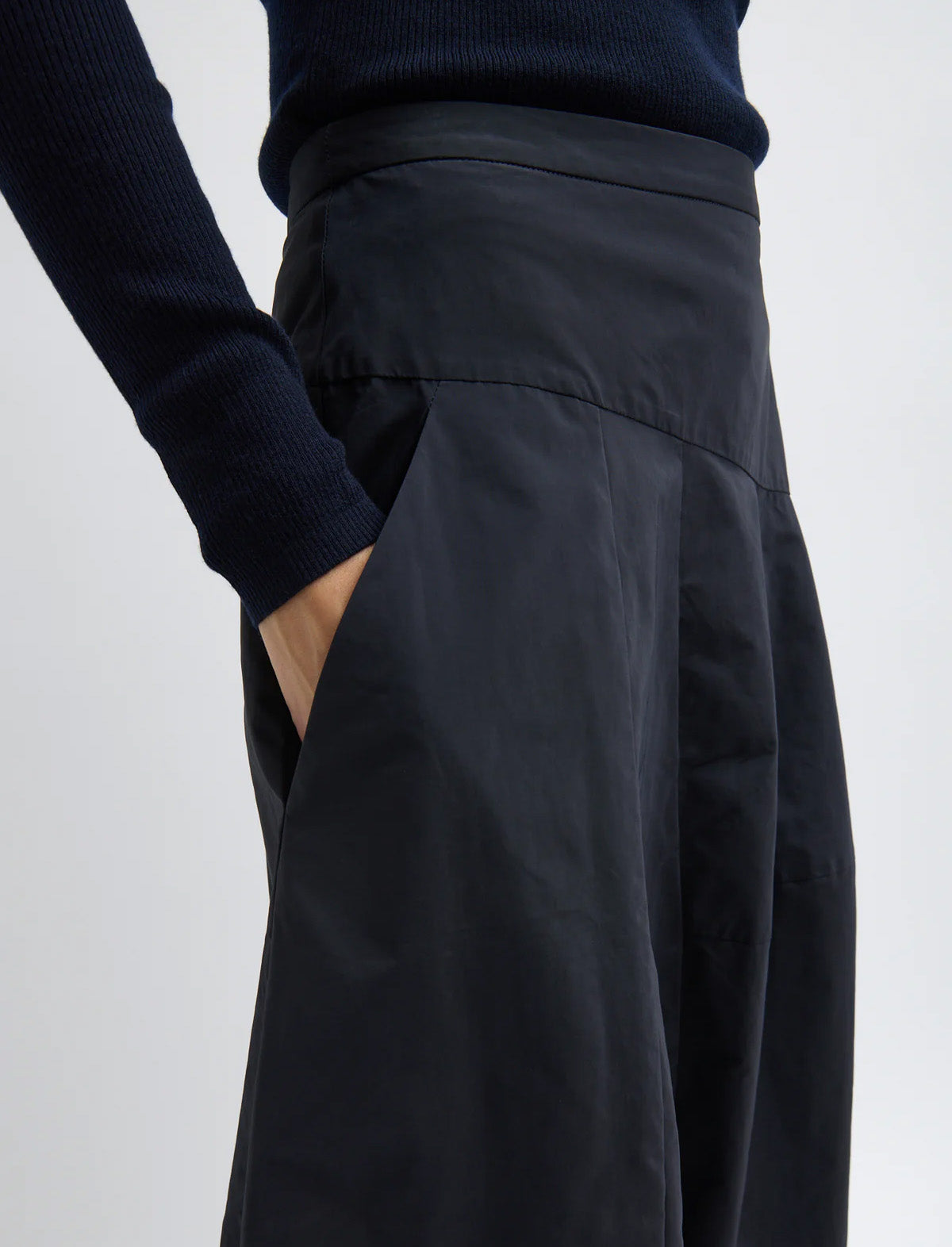 TIBI Nylon Asymmetrical Balloon Skirt in Navy