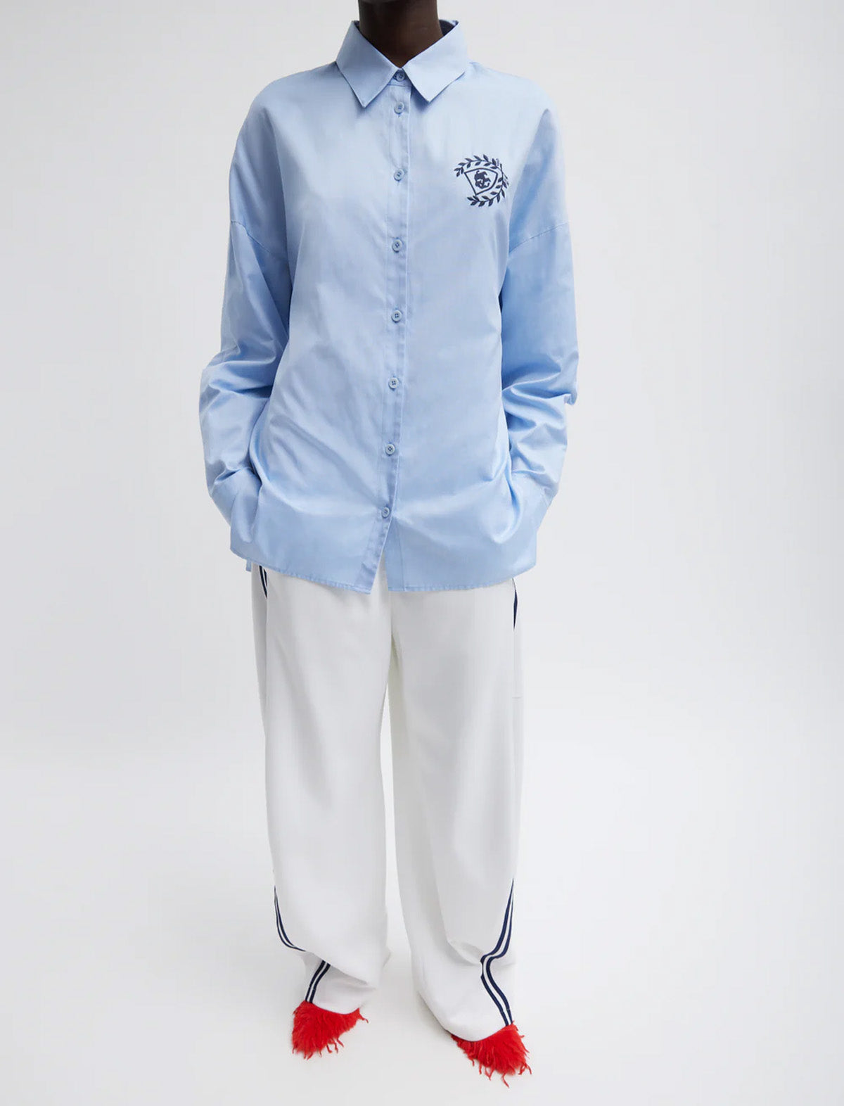 TIBI Oxford Shirting Crest Gabe Oversized Shirt in Light Blue
