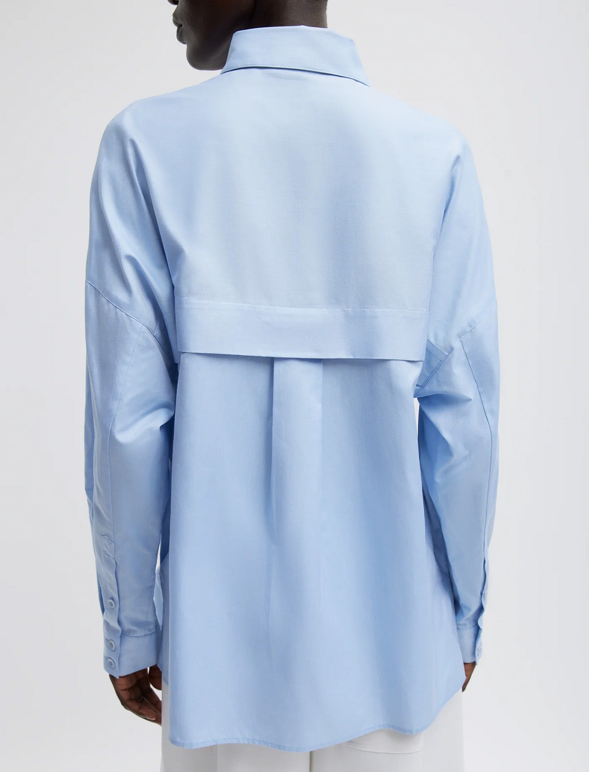 TIBI Oxford Shirting Crest Gabe Oversized Shirt in Light Blue