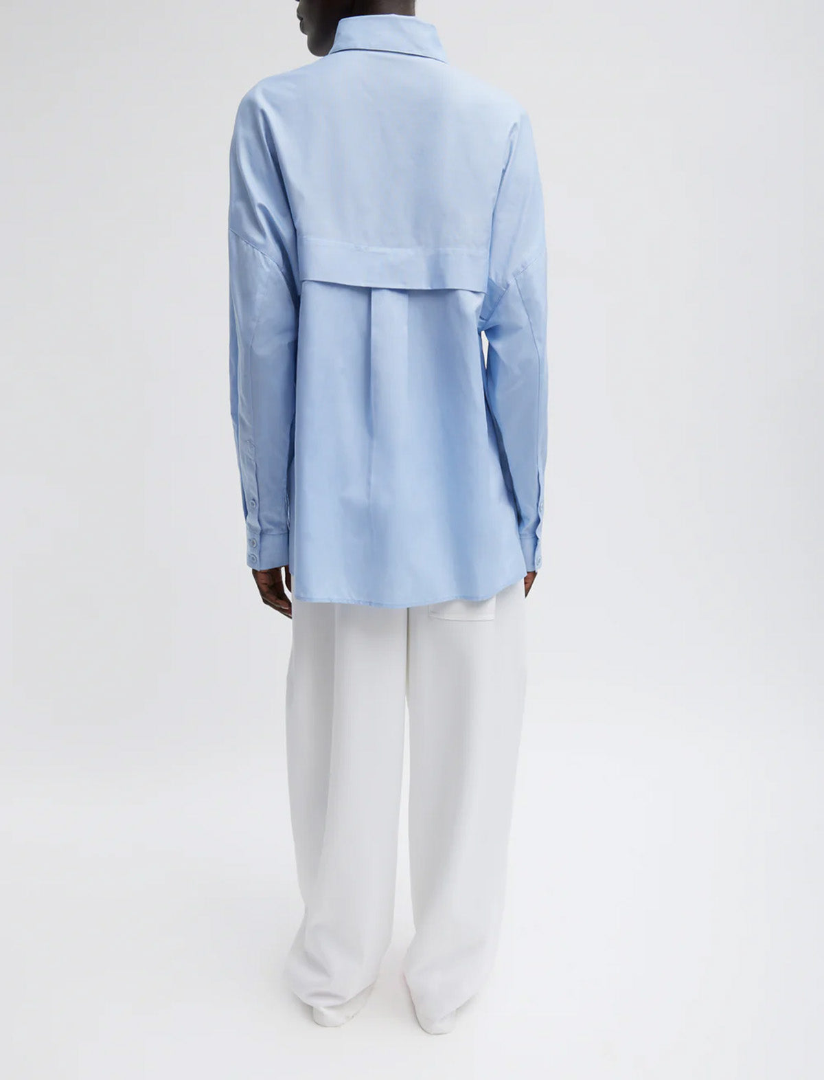 TIBI Oxford Shirting Crest Gabe Oversized Shirt in Light Blue