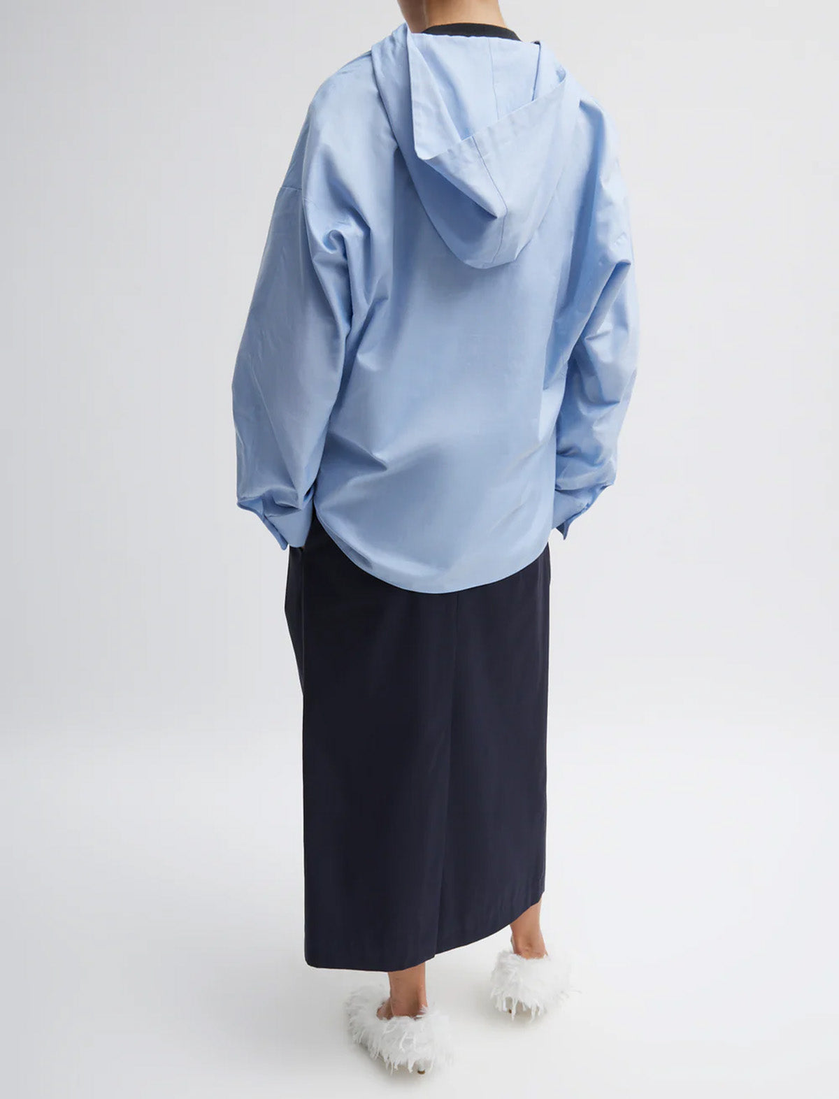 TIBI Oxford Shirting Hooded Shirt in Light Blue