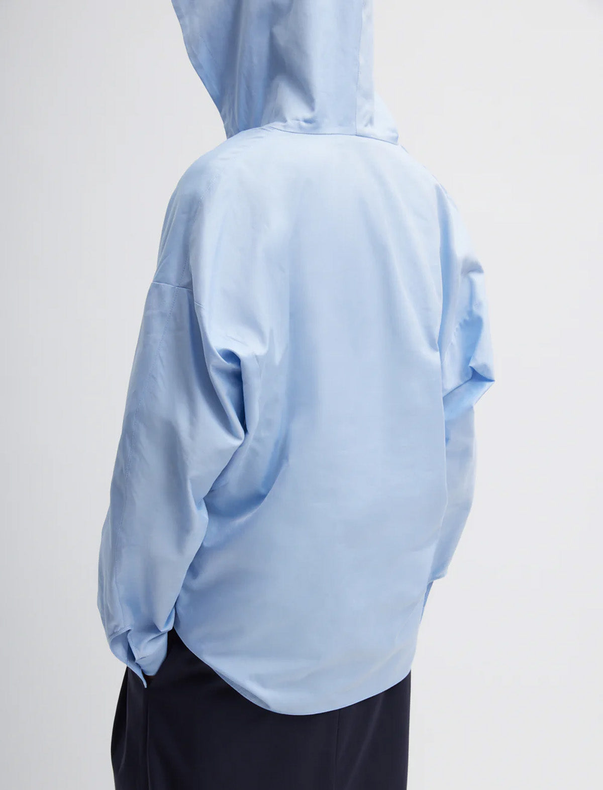 TIBI Oxford Shirting Hooded Shirt in Light Blue