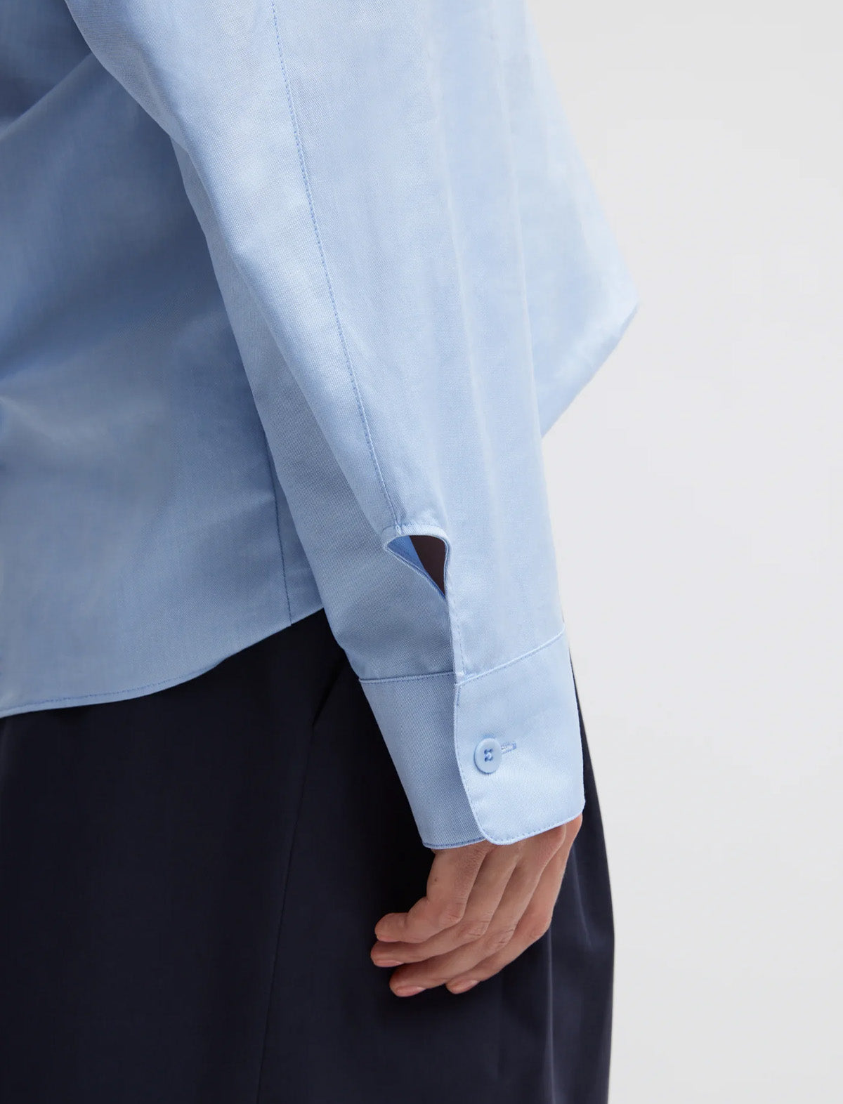 TIBI Oxford Shirting Hooded Shirt in Light Blue