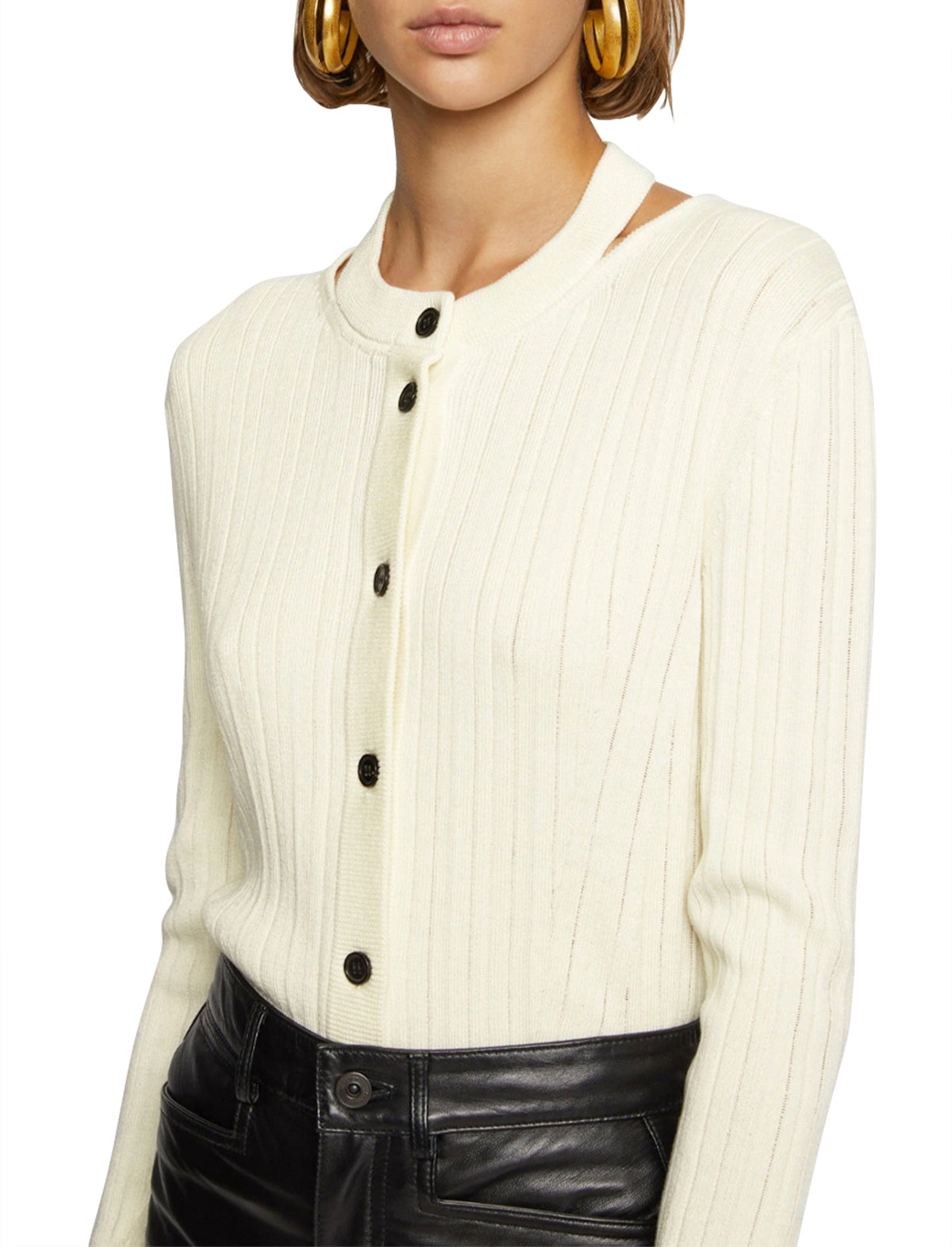 PROENZA SCHOULER WHITE LABEL Rib Knit Cardigan In Calico