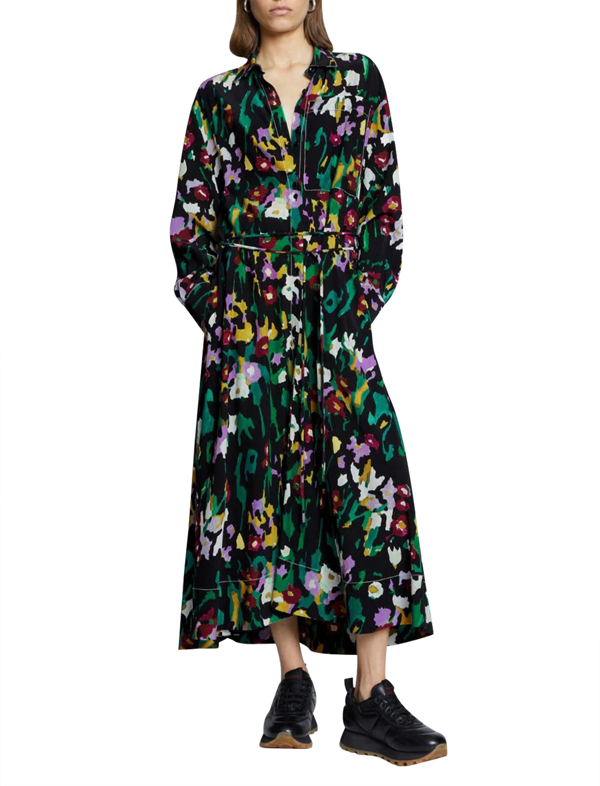 PROENZA SCHOULER WHITE LABEL Floral Print Shirt Dress in Lavender Multi