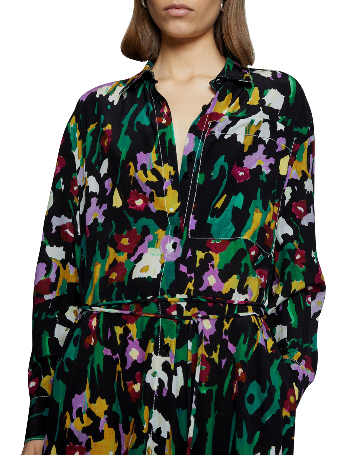 PROENZA SCHOULER WHITE LABEL Floral Print Shirt Dress in Lavender Multi