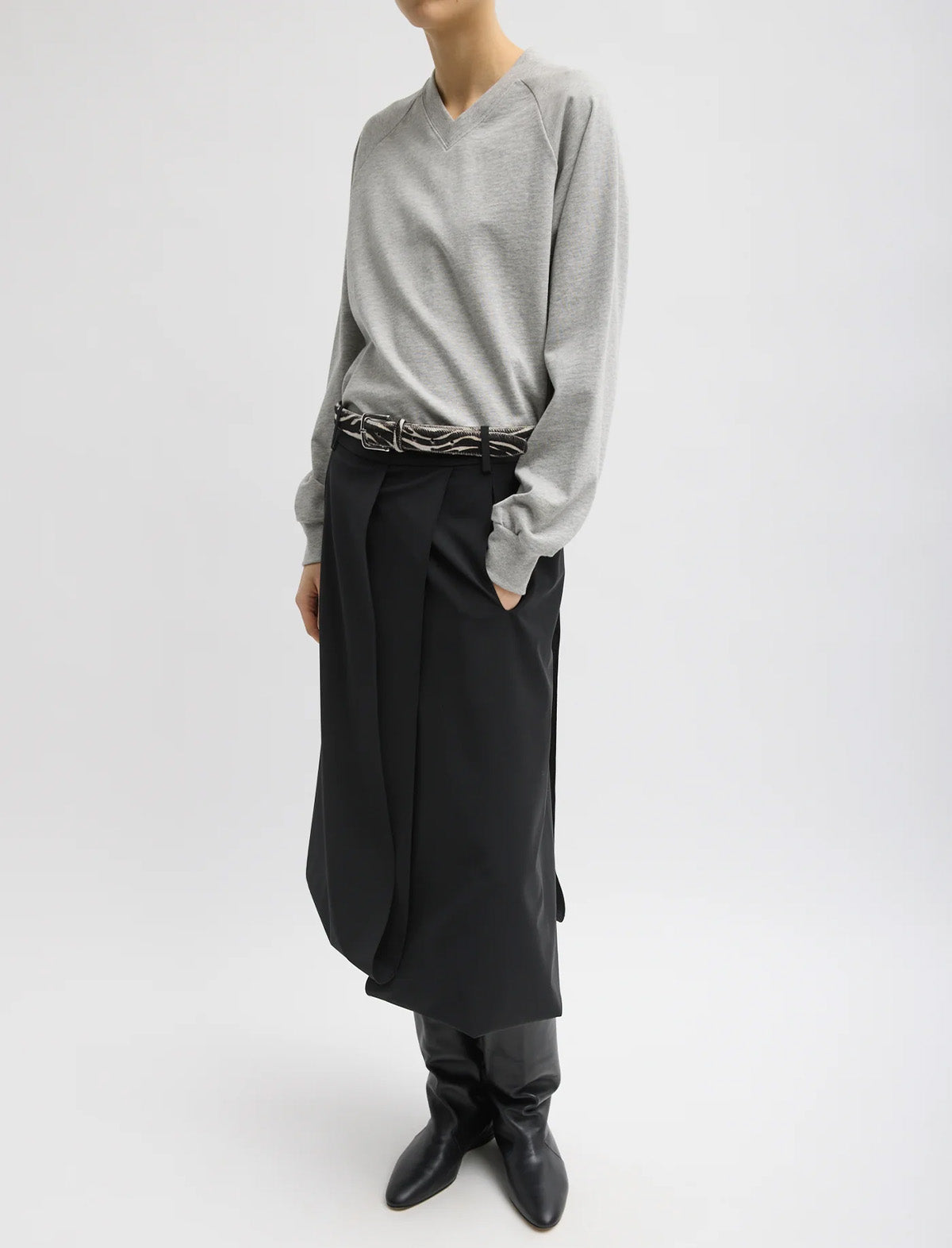 TIBI Perfect T-Shirt Vintage Sweatshirt in Heather Grey