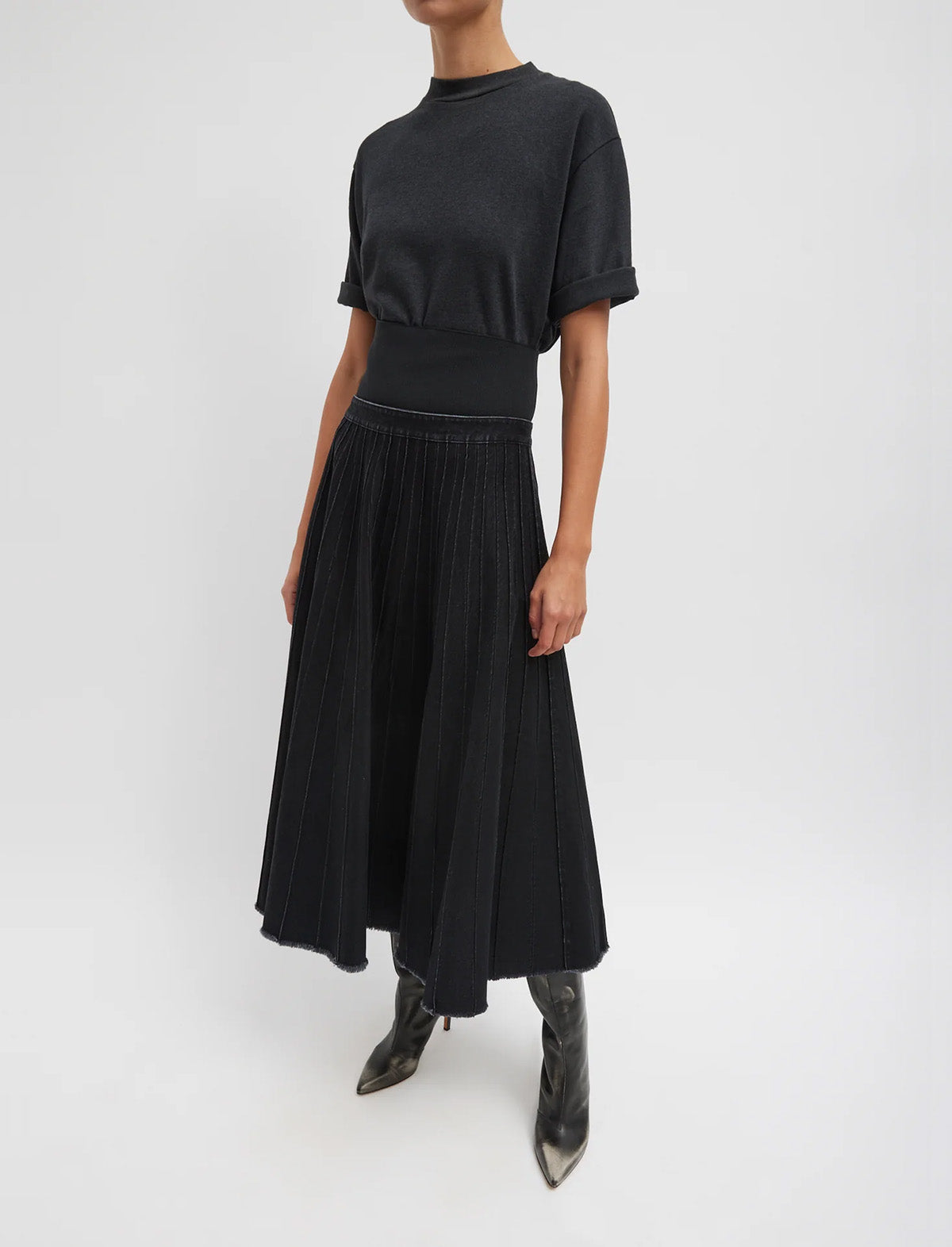 TIBI Perfect Unisex T-Shirt in Charcoal Grey
