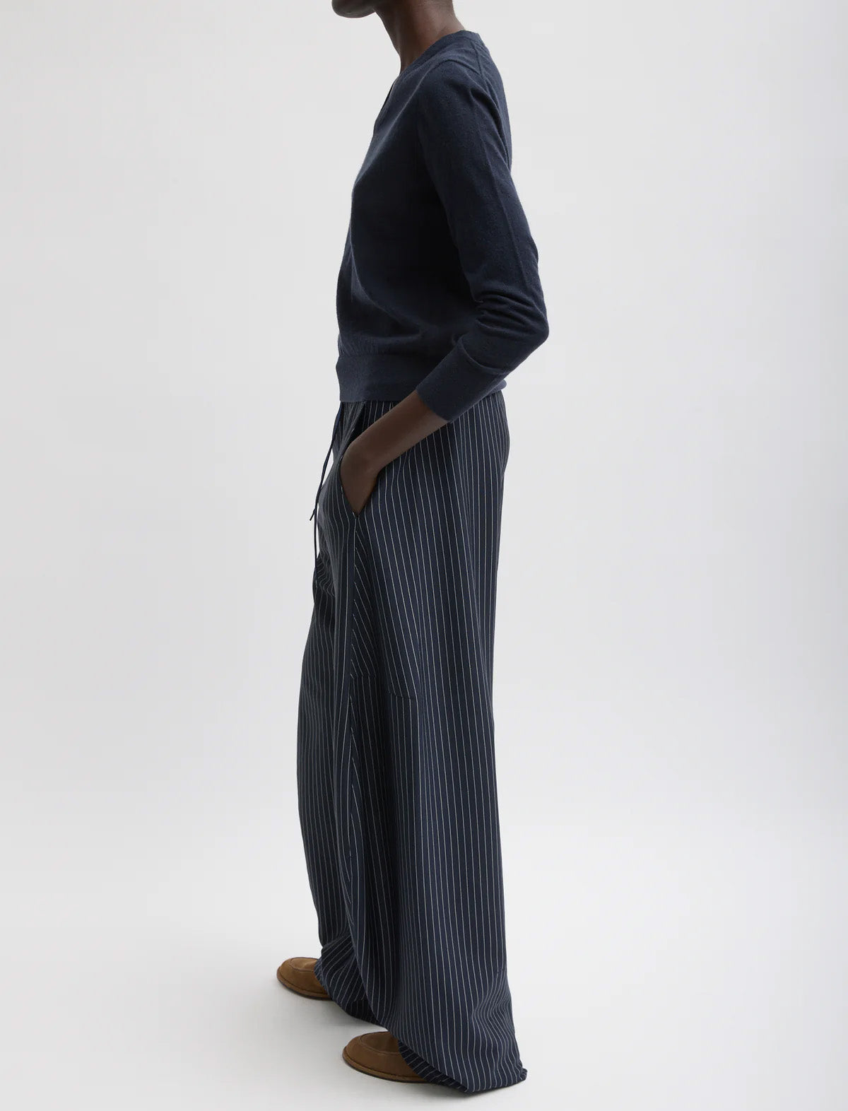 TIBI Pinstripe Active Knit Winslow Pant in Navy Multi