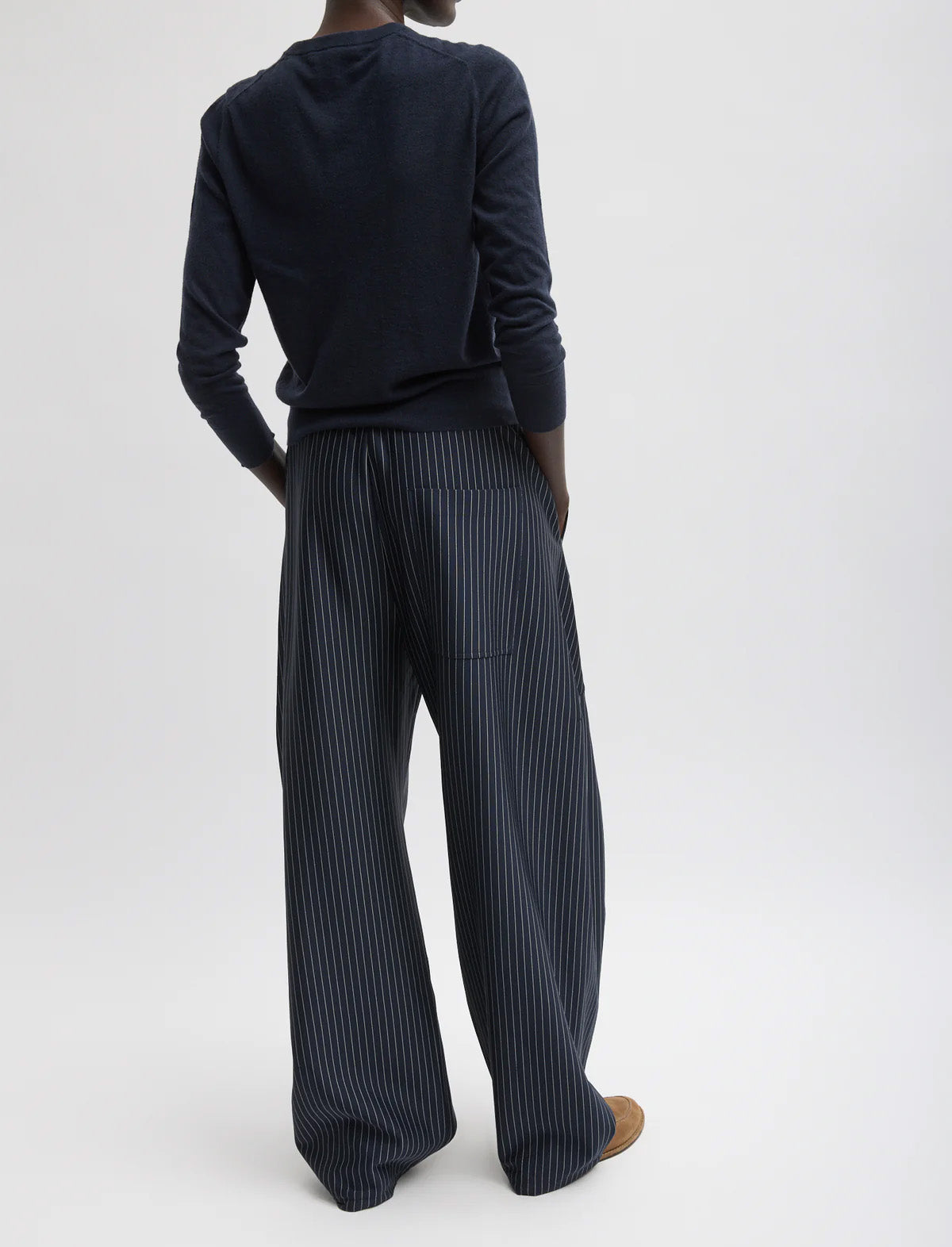 TIBI Pinstripe Active Knit Winslow Pant in Navy Multi