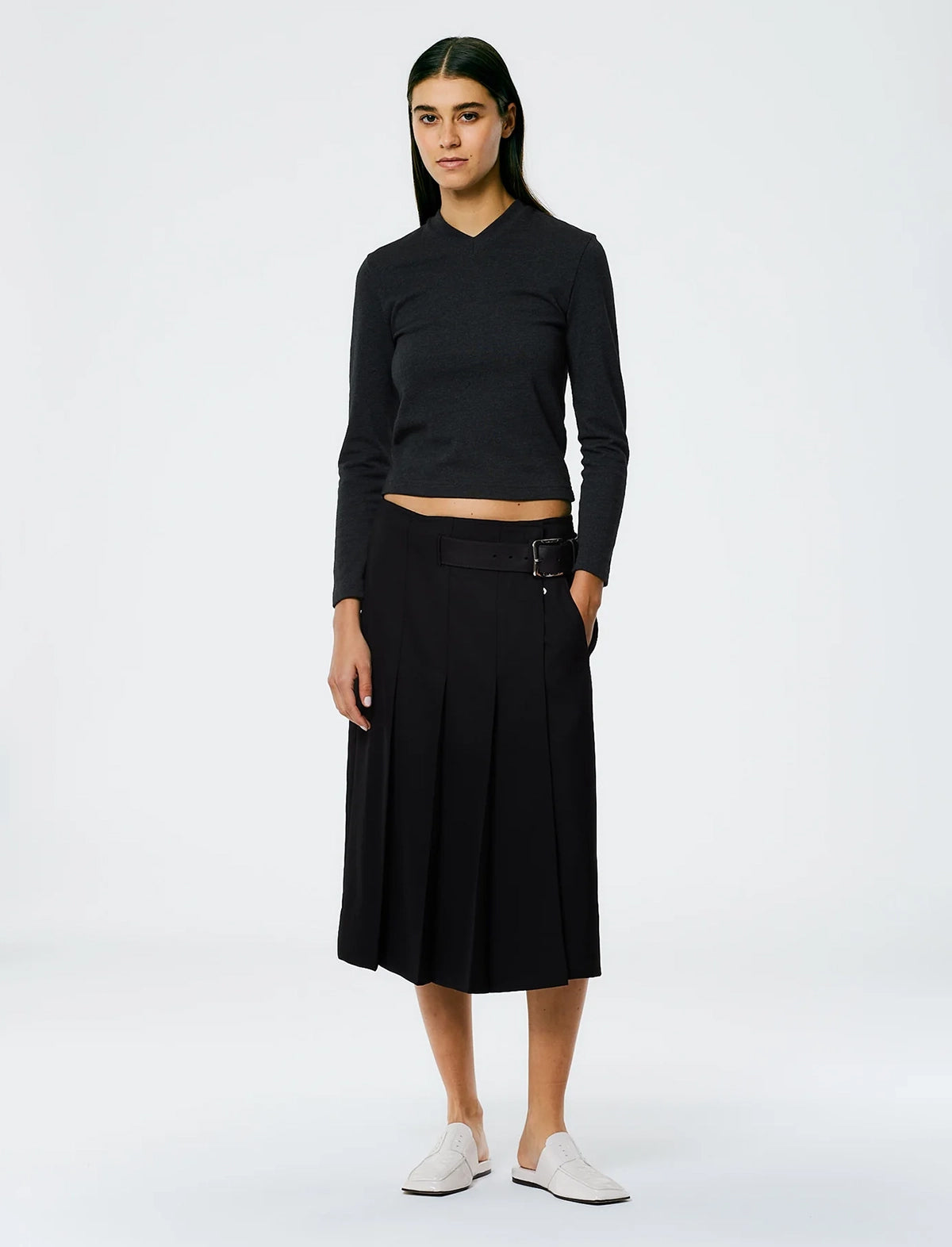 TIBI Grain De Poudre Wide Pleat Wrap Skirt In Black