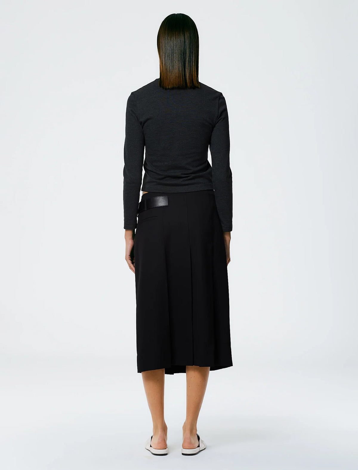 TIBI Grain De Poudre Wide Pleat Wrap Skirt In Black