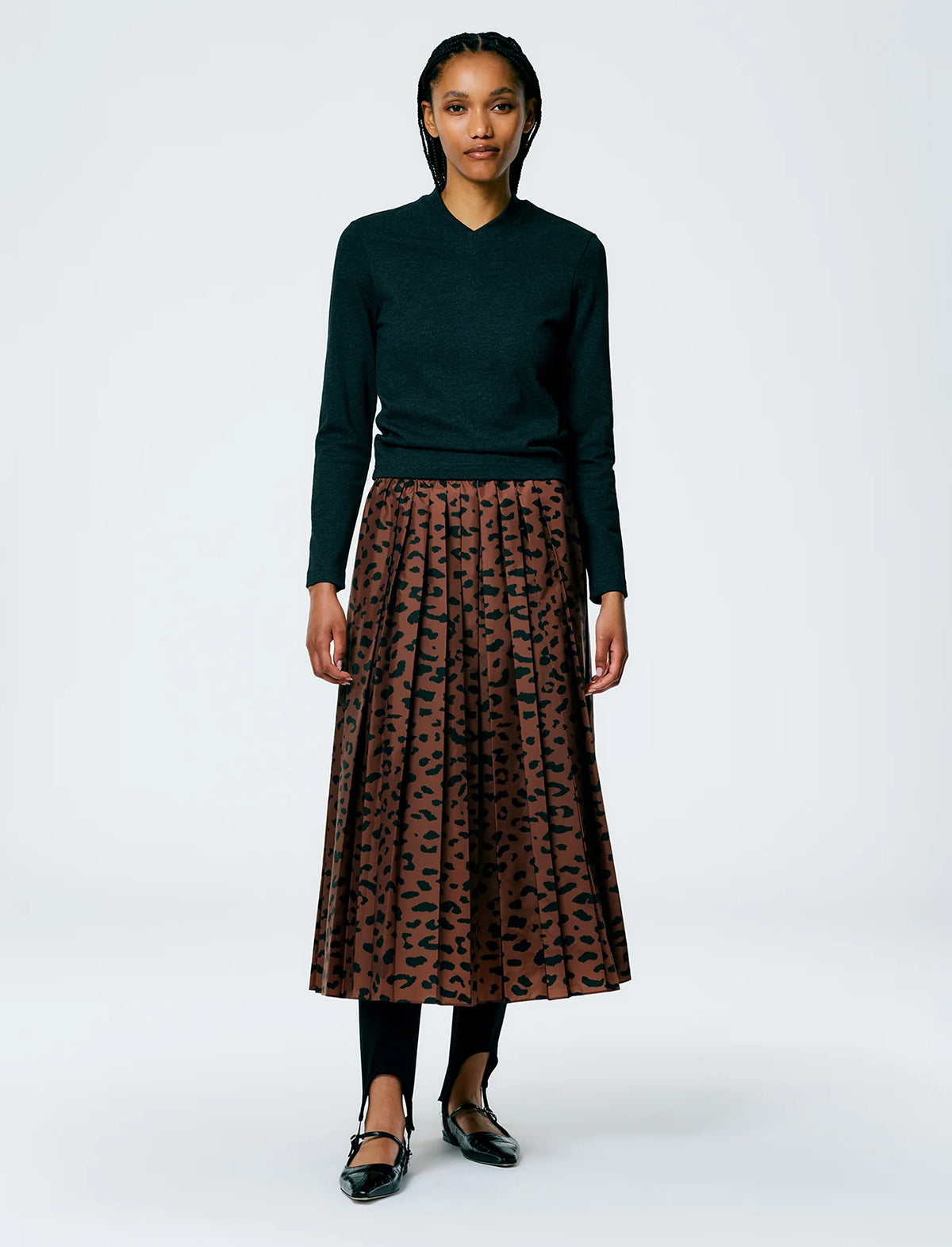 TIBI Recycled Sporty Nylon Cheetah Pleated Pull On Skirt In Brown Multi