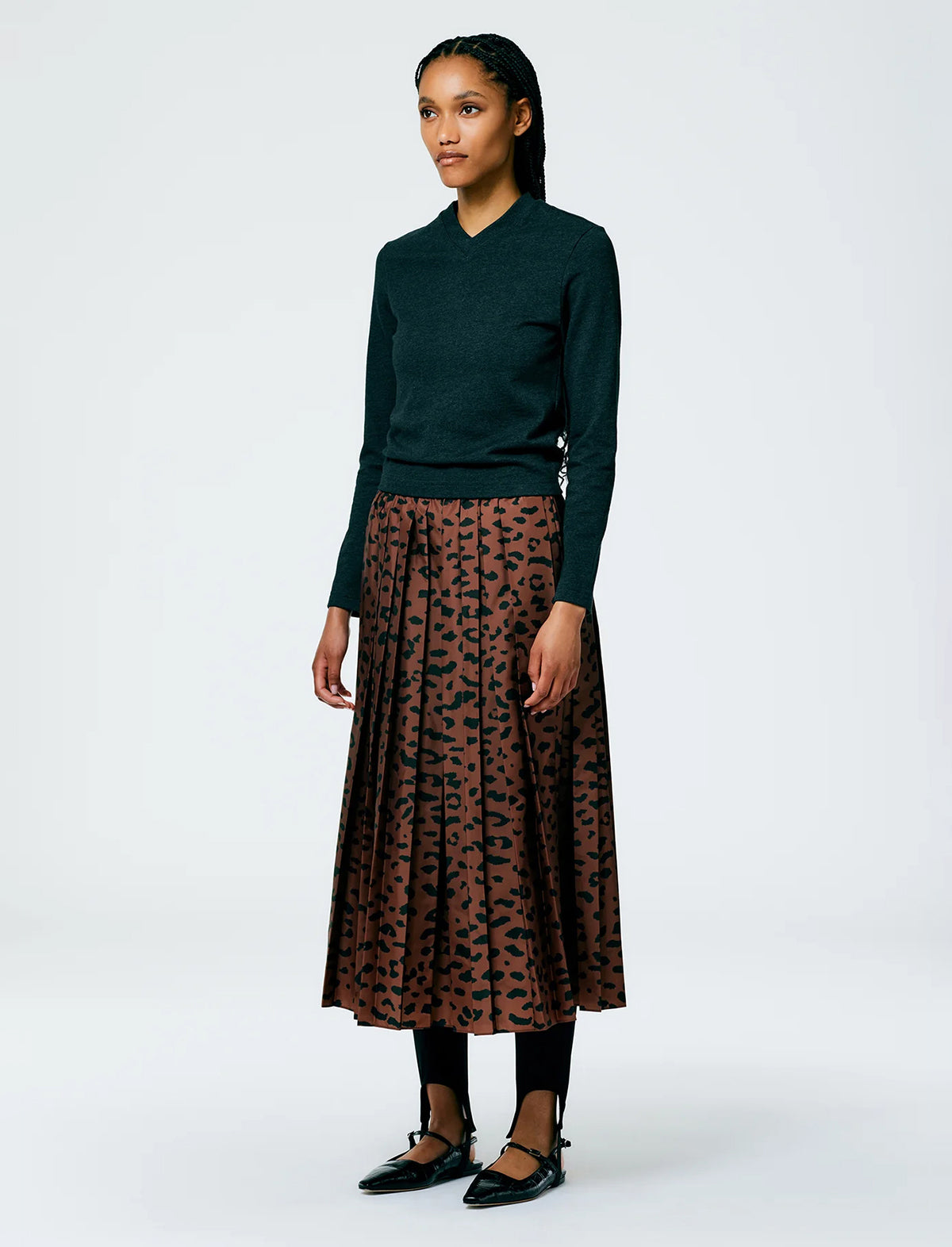 TIBI Recycled Sporty Nylon Cheetah Pleated Pull On Skirt In Brown Multi