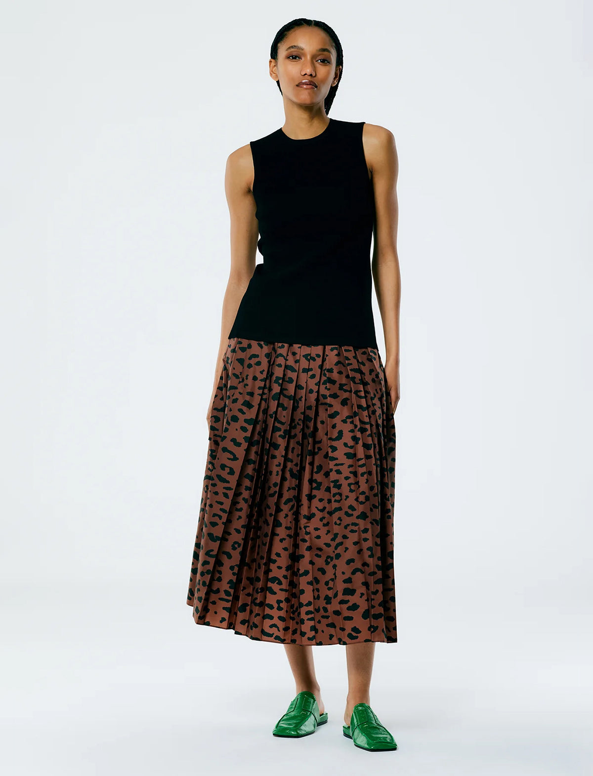 TIBI Recycled Sporty Nylon Cheetah Pleated Pull On Skirt In Brown Multi