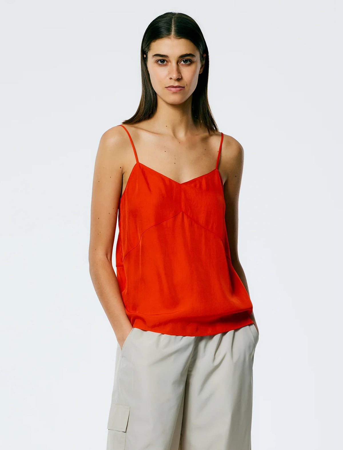 TIBI The Slip Cami Top In Red