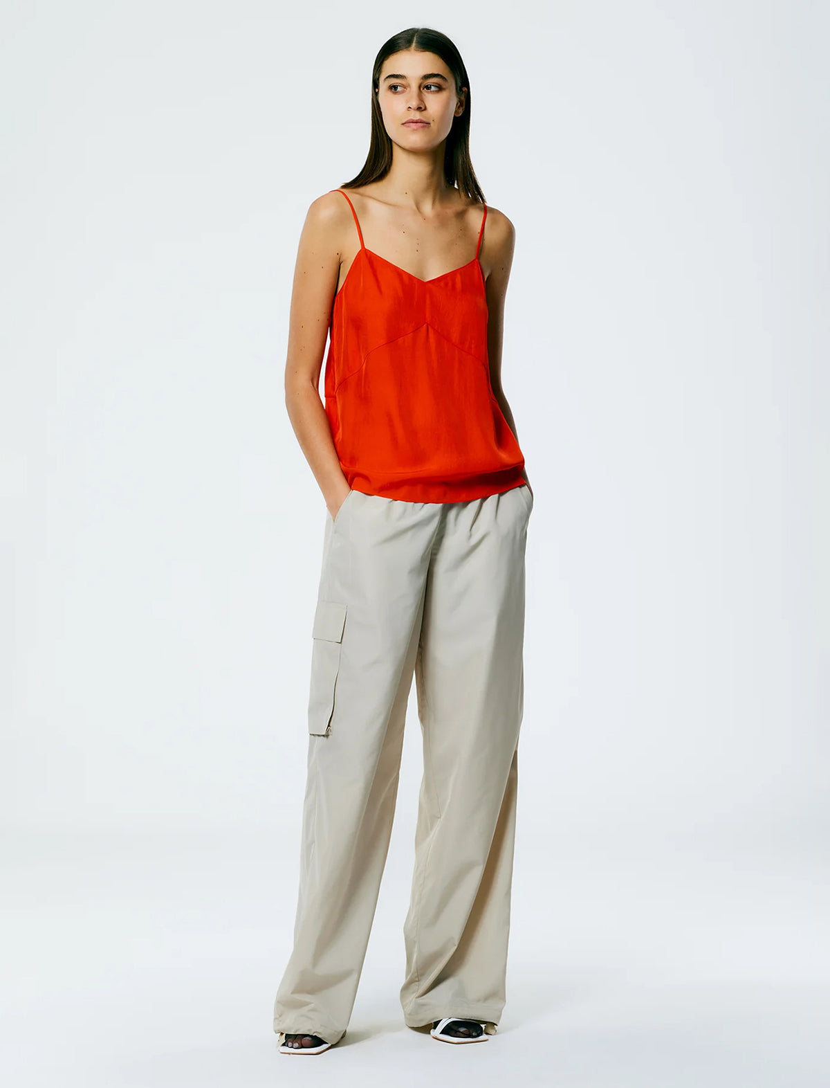 TIBI The Slip Cami Top In Red