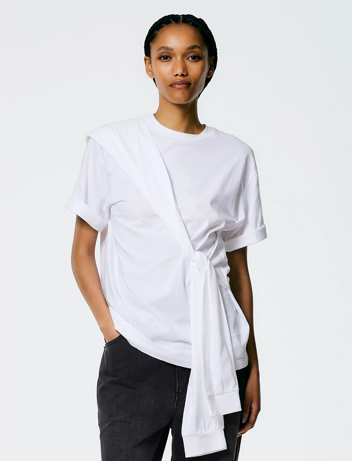 TIBI Cotton Tie T-Shirt In White