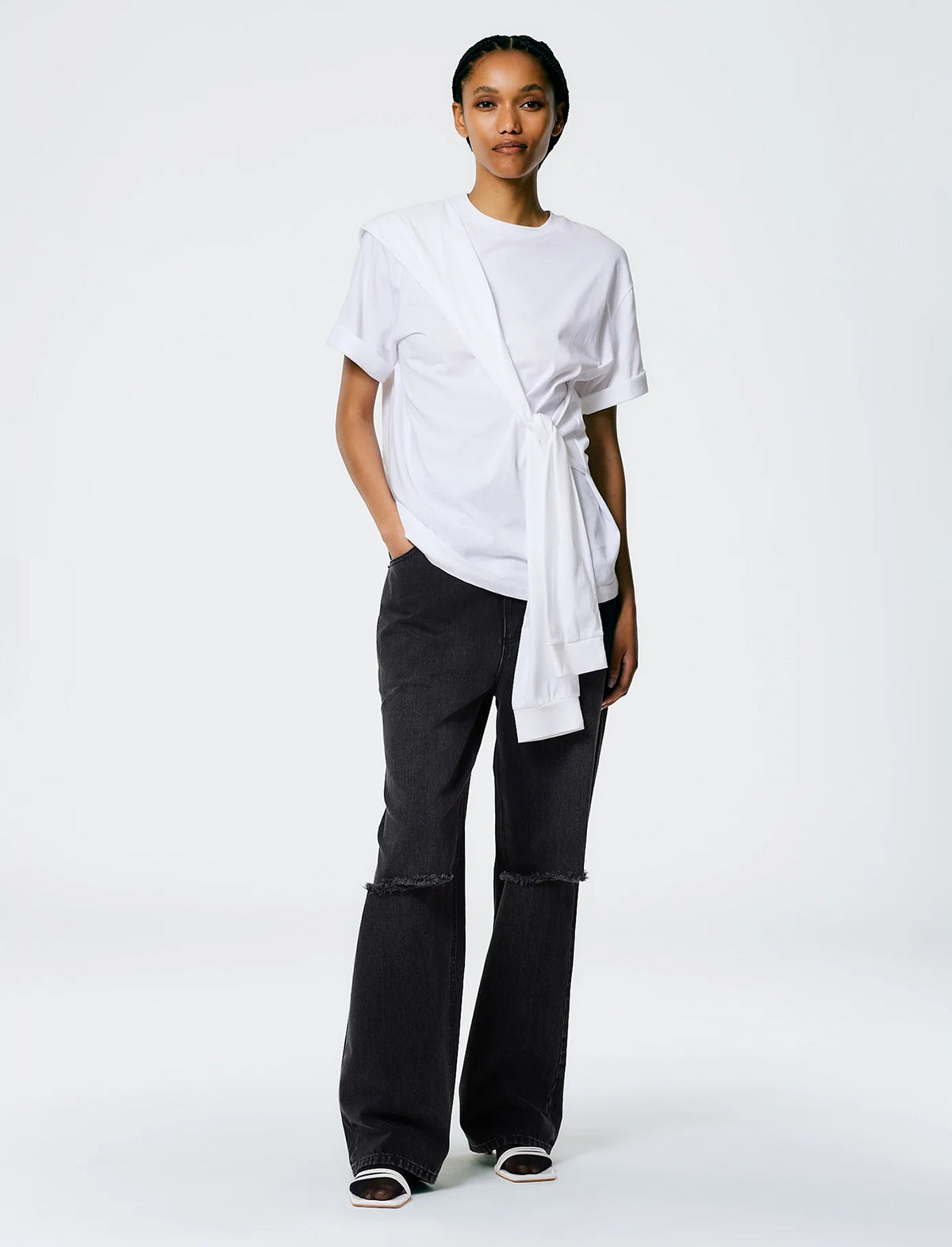 TIBI Cotton Tie T-Shirt In White