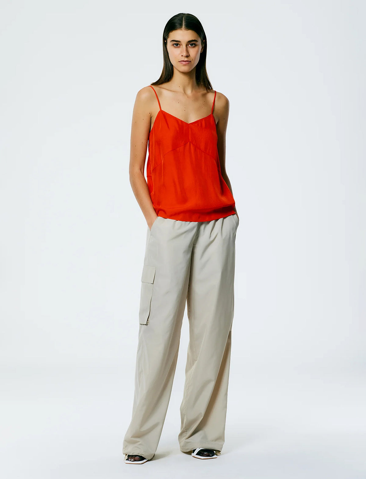 TIBI Sporty Nylon Wide Leg Pull-On Pant In Ash