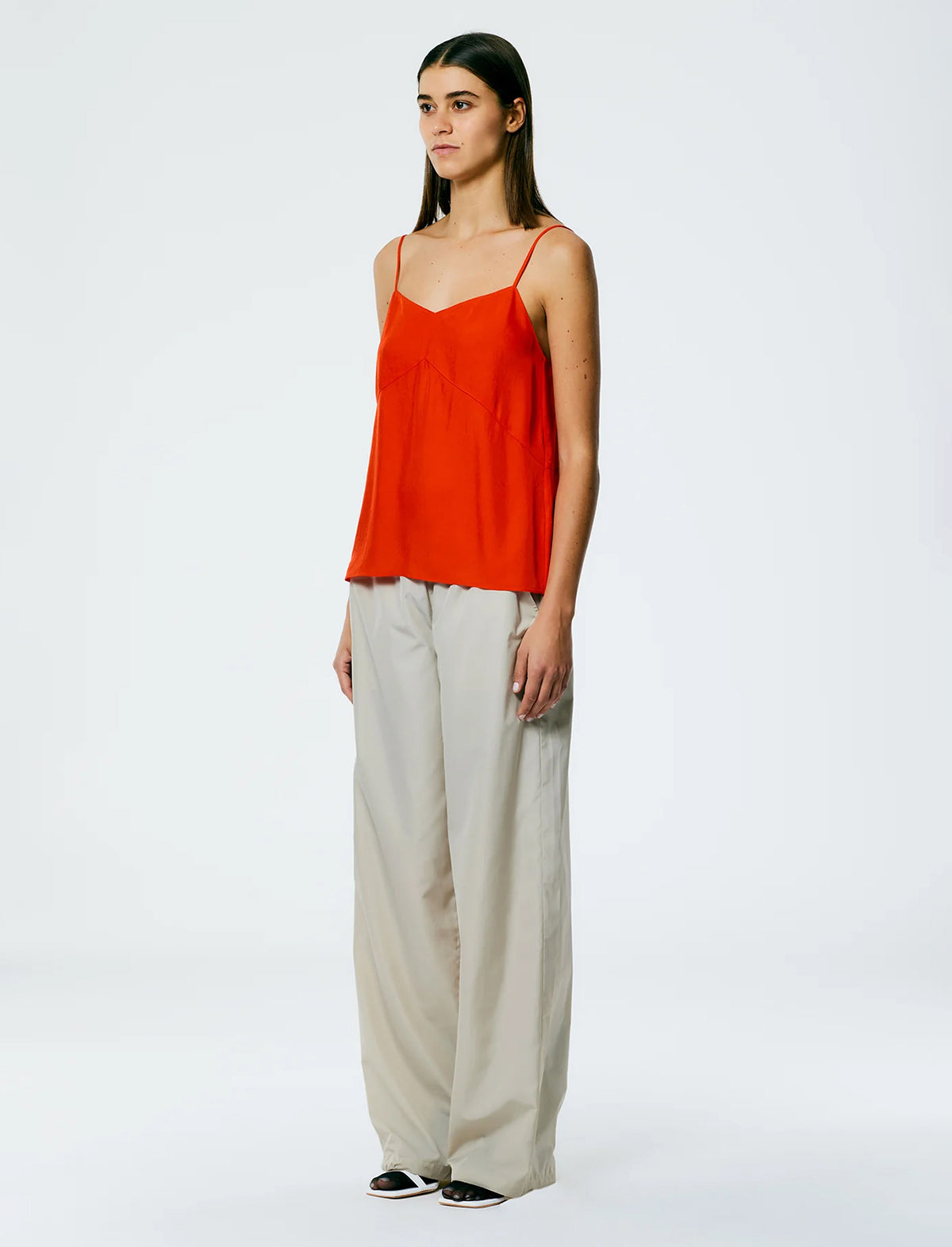 TIBI Sporty Nylon Wide Leg Pull-On Pant In Ash