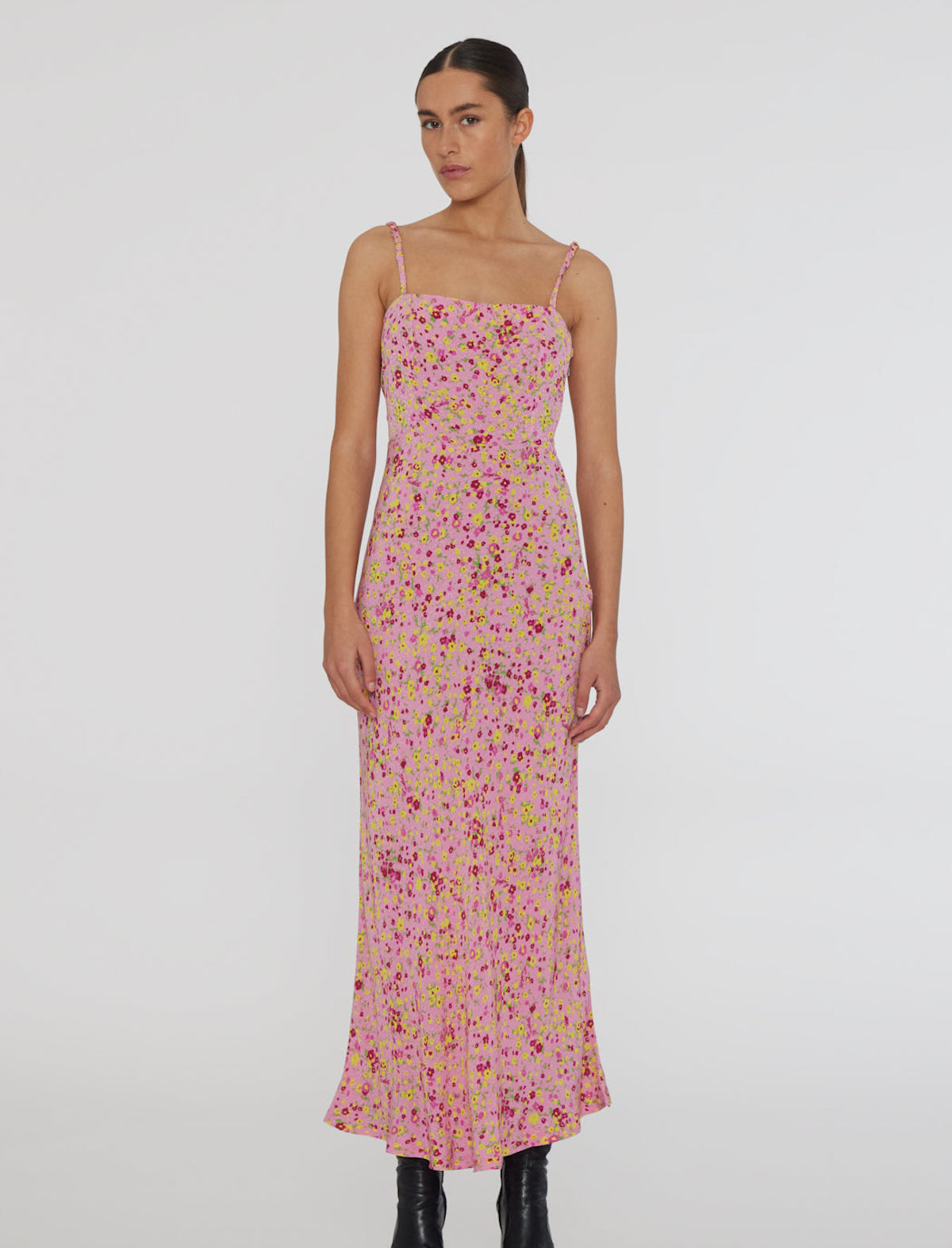 ROTATE BIRGER CHRISTENSEN Jacquard Midi Slip Dress in Pink Print