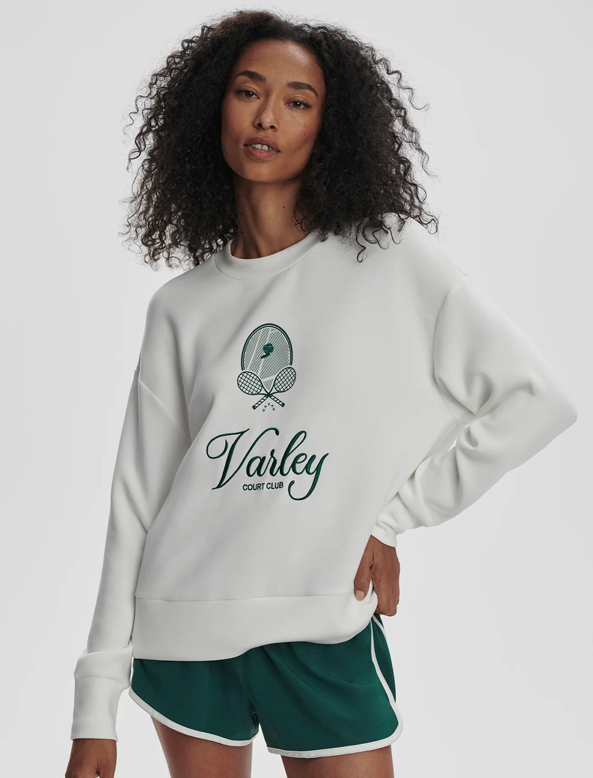 VARLEY Rasco Namesake Sweat in White/Forest
