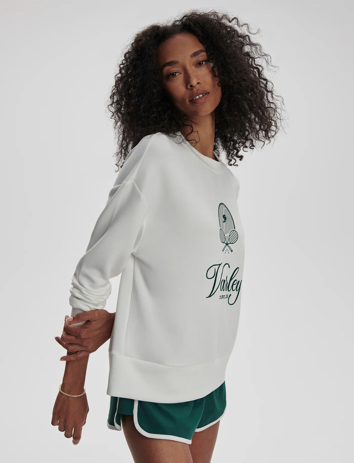 VARLEY Rasco Namesake Sweat in White/Forest