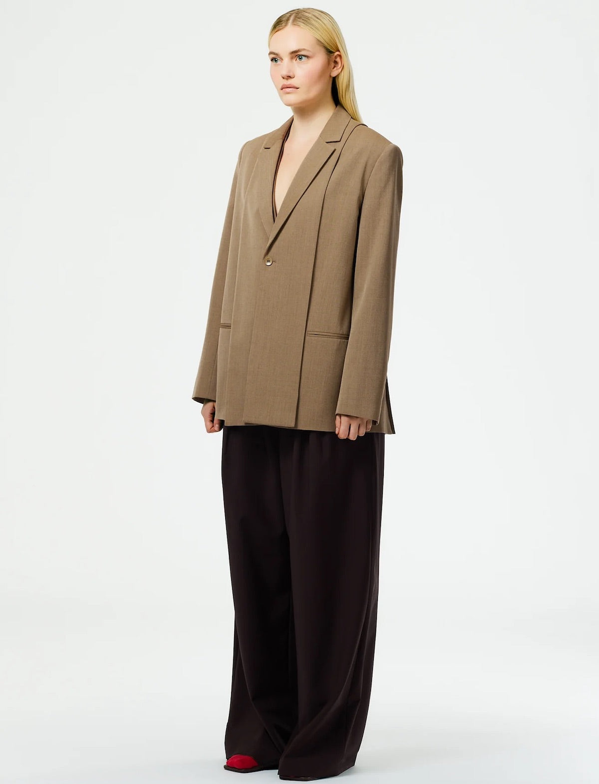 TIBI Refined Wool Tricotine Suiting Blazer in Tan