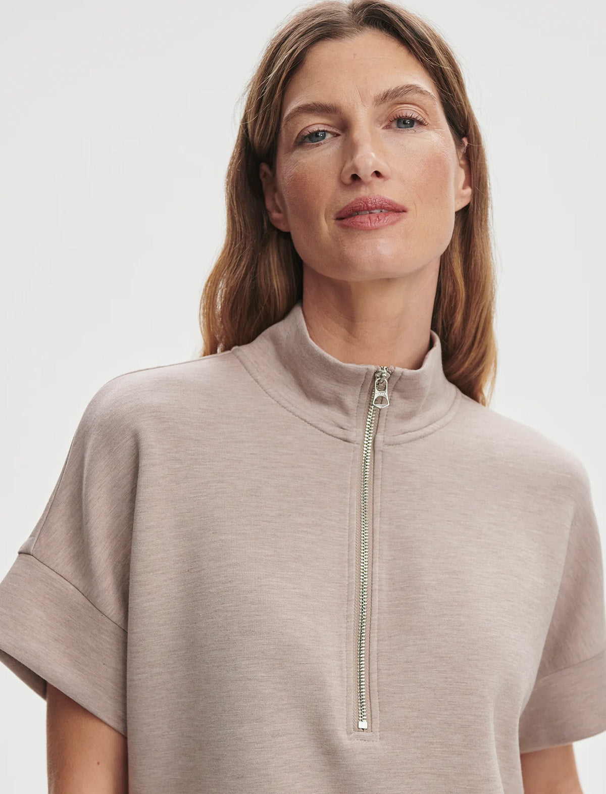 VARLEY Ritchie Short Sleeve Sweat in Taupe Marl