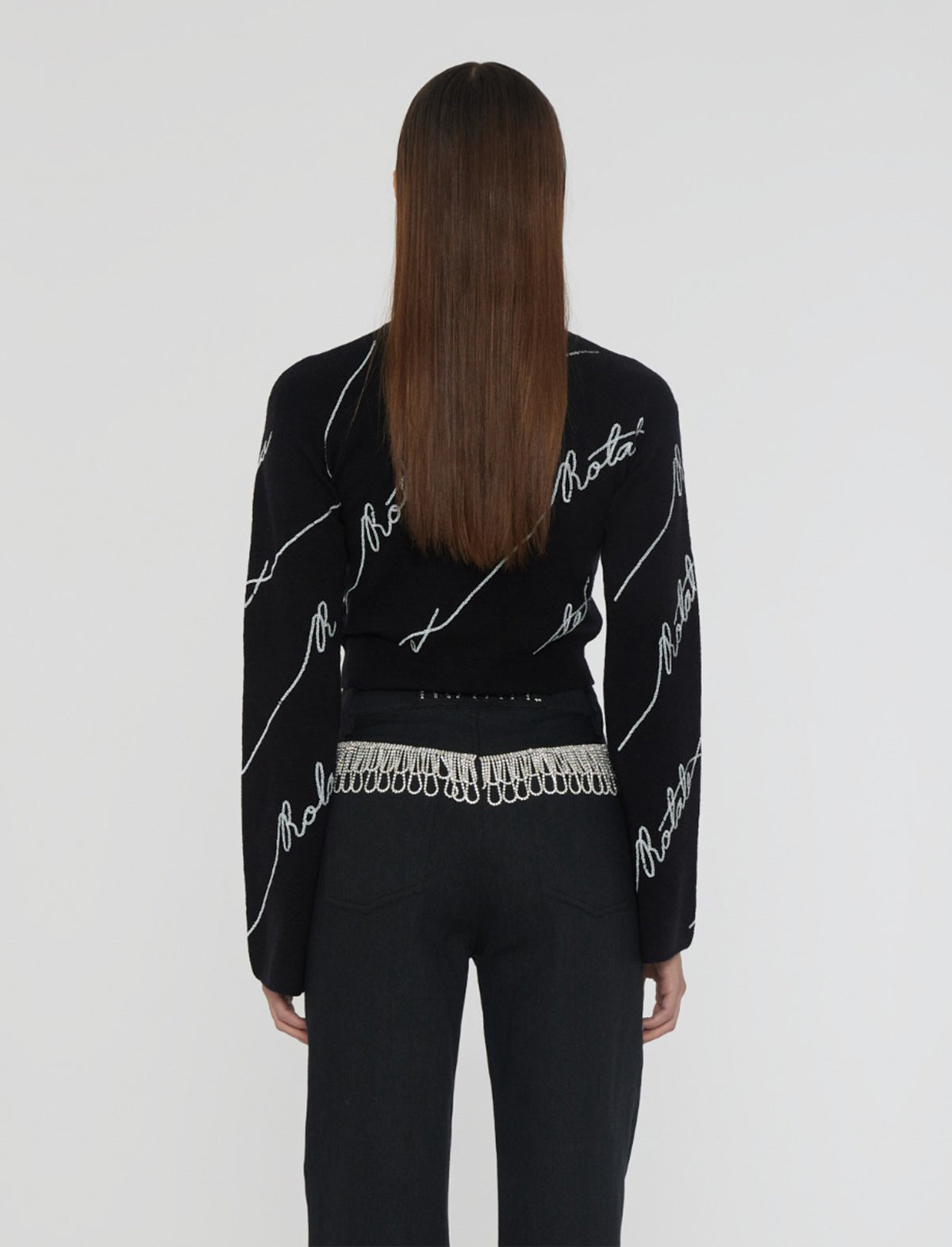 ROTATE BIRGER CHRISTENSEN Sequin Logo Knit Sweater in Black