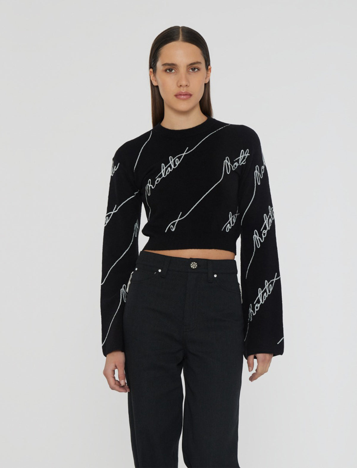 ROTATE BIRGER CHRISTENSEN Sequin Logo Knit Sweater in Black