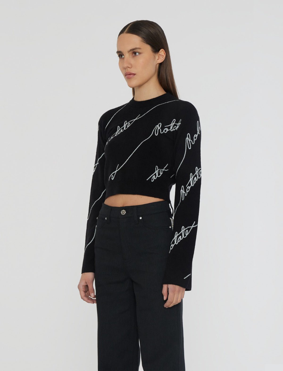 ROTATE BIRGER CHRISTENSEN Sequin Logo Knit Sweater in Black