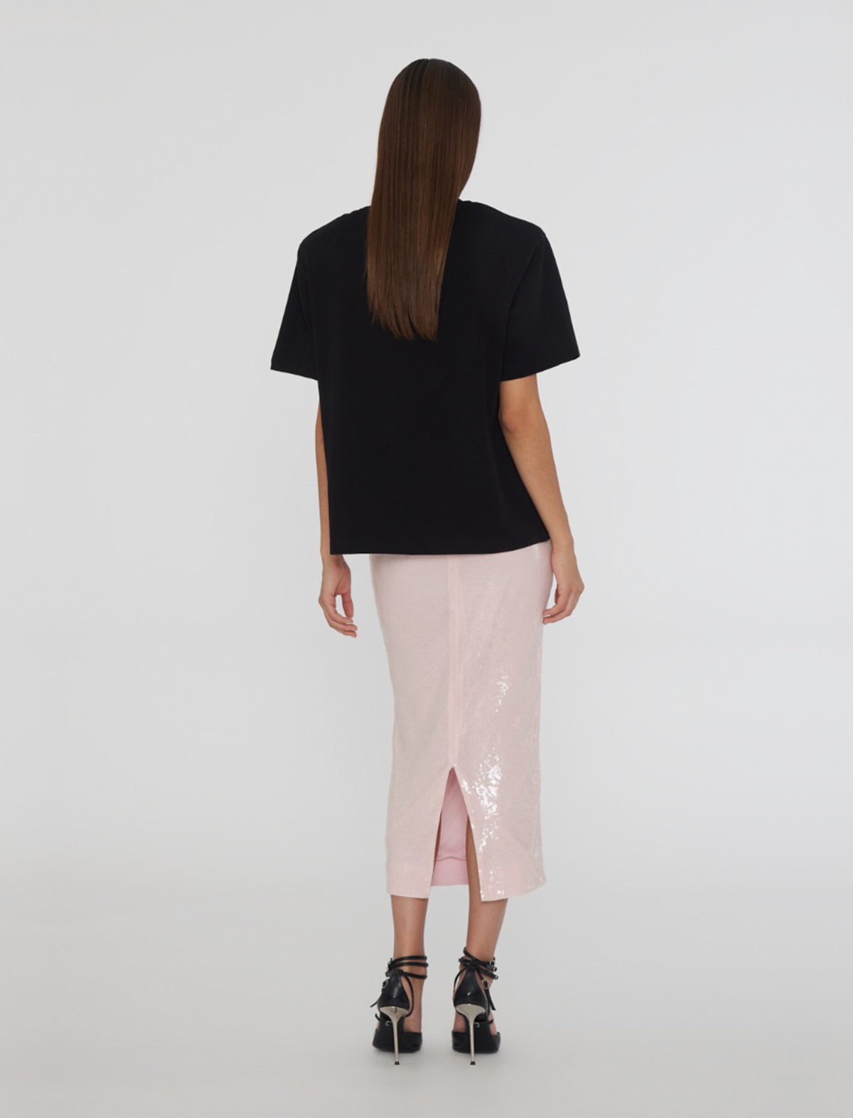 ROTATE BIRGER CHRISTENSEN Sequin Midi Pencil Skirt in Orchid Pink