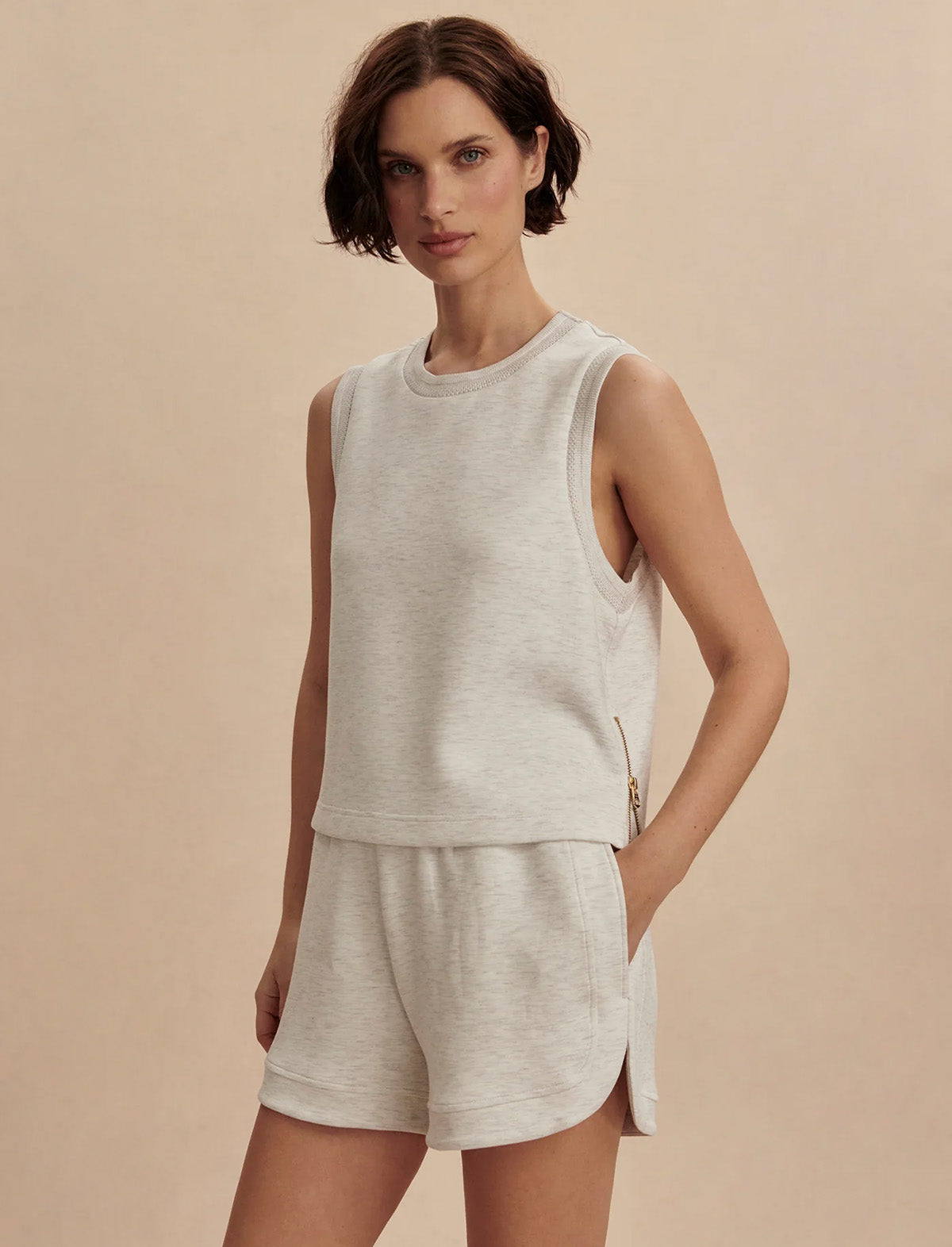 VARLEY Shea Crop Tank in Ivory Marl
