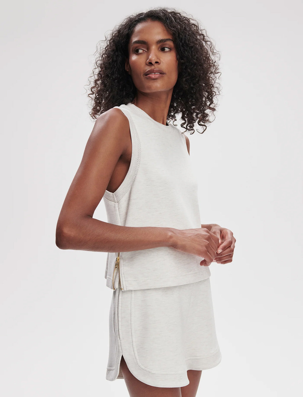 VARLEY Shea Crop Tank in Ivory Marl