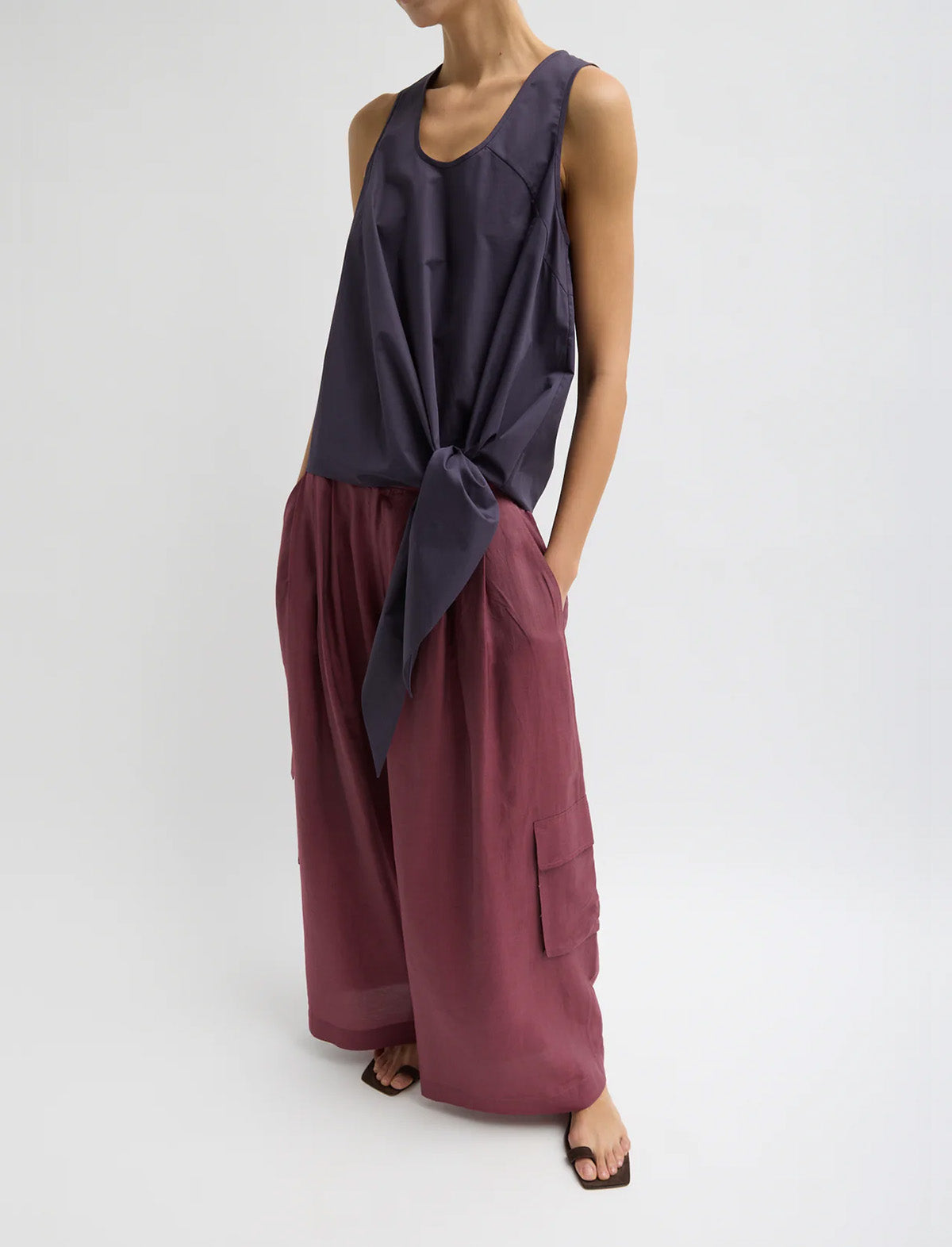 TIBI Silk Voile Cargo Triple Pleat Pant in Light Mulberry