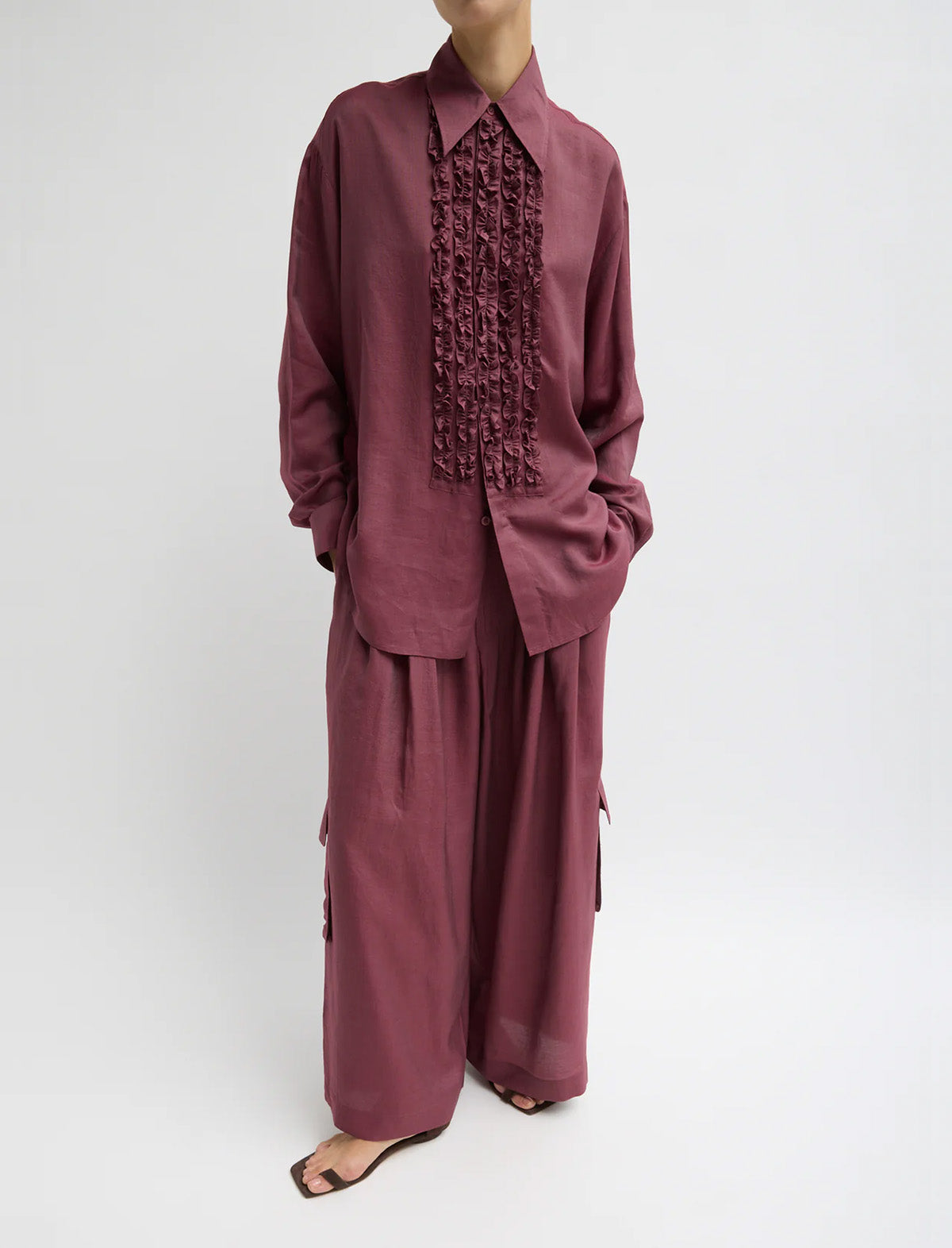 TIBI Silk Voile Cargo Triple Pleat Pant in Light Mulberry