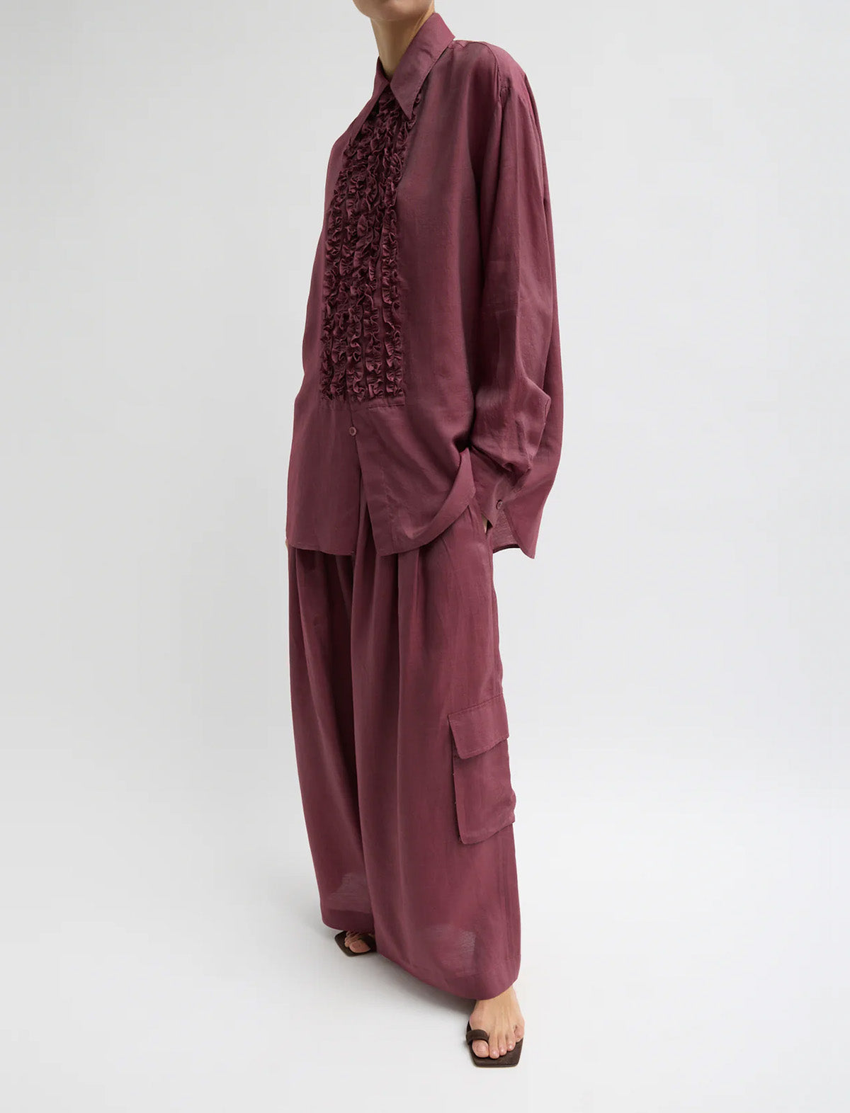 TIBI Silk Voile Cargo Triple Pleat Pant in Light Mulberry
