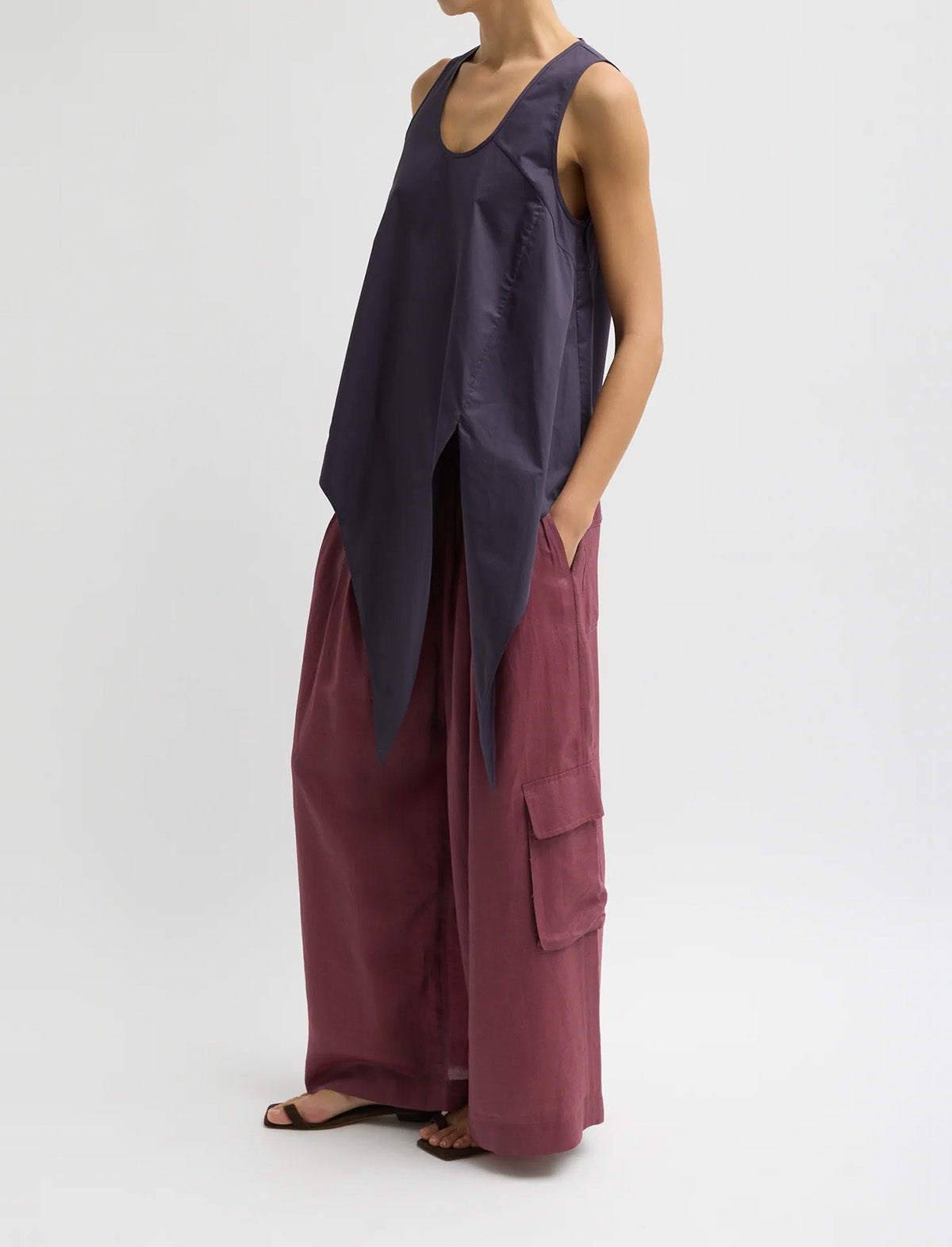 TIBI Silk Voile Cargo Triple Pleat Pant in Light Mulberry